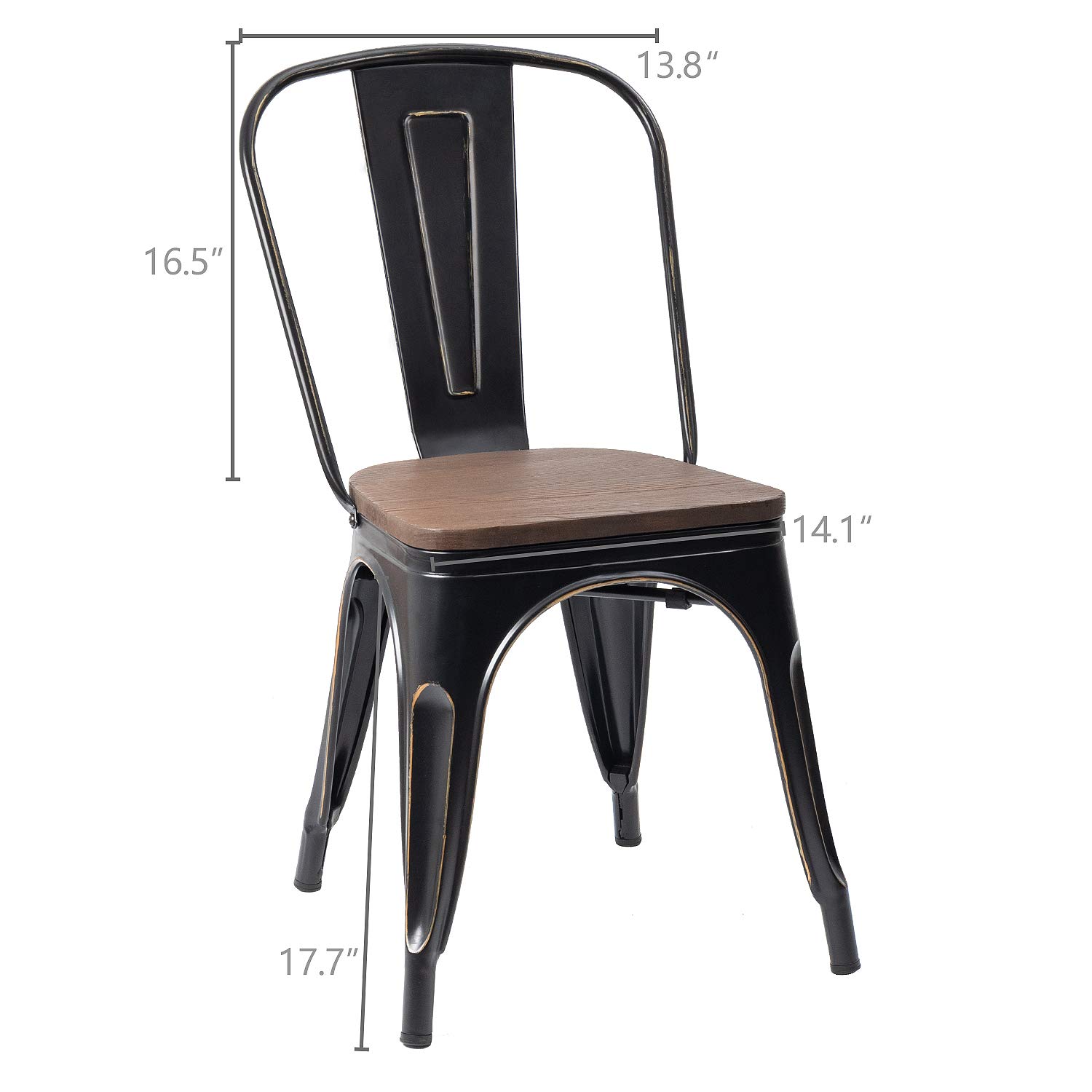 Furmax 4-Pack Black Gold Metal Dining Chairs with Wood Seat - Stackable Indoor Outdoor Bistro Cafe Side Chairs for Patio, Restaurant & Home Dining