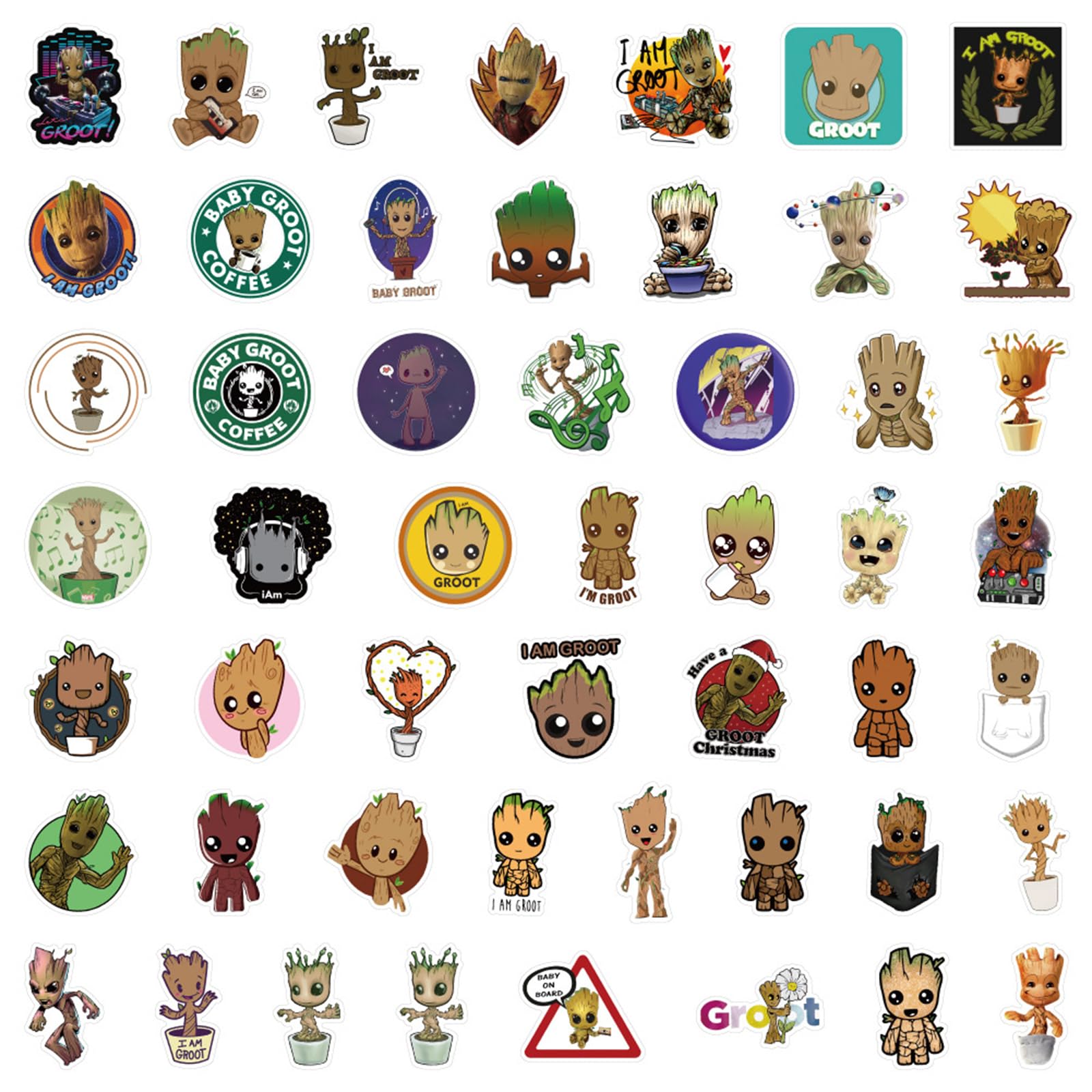 50 Pcs Groot Stickers - Waterproof Vinyl Decals for Water Bottles, Laptops, Luggage | Cute Cartoon Character Stickers for Kids, Teens & Adults | Perfect for School, Travel & DIY Projects