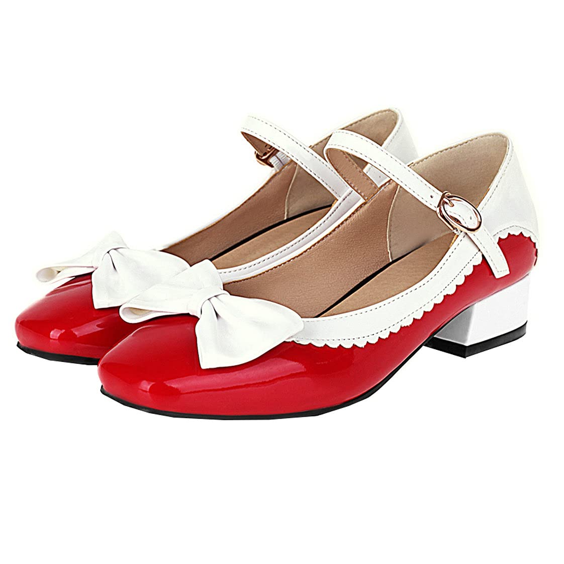 BEAUPAS Women's Low Heel Mary Jane Pumps - Patent Leather Ankle Strap Shoes with Bow Buckle for Work, Party & Casual Wear | Comfortable & Stylish Women's Dress Shoes