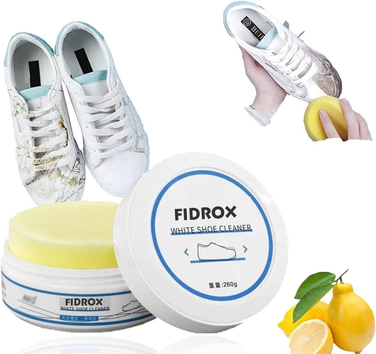 Fidrox White Shoe Cleaning Cream 260g - Stain Remover for Leather Shoes, Boots & Sneakers | Whitening & Polishing Formula | Safe for White Rubber Soles | Perfect for Daily Shoe Care & Restoration