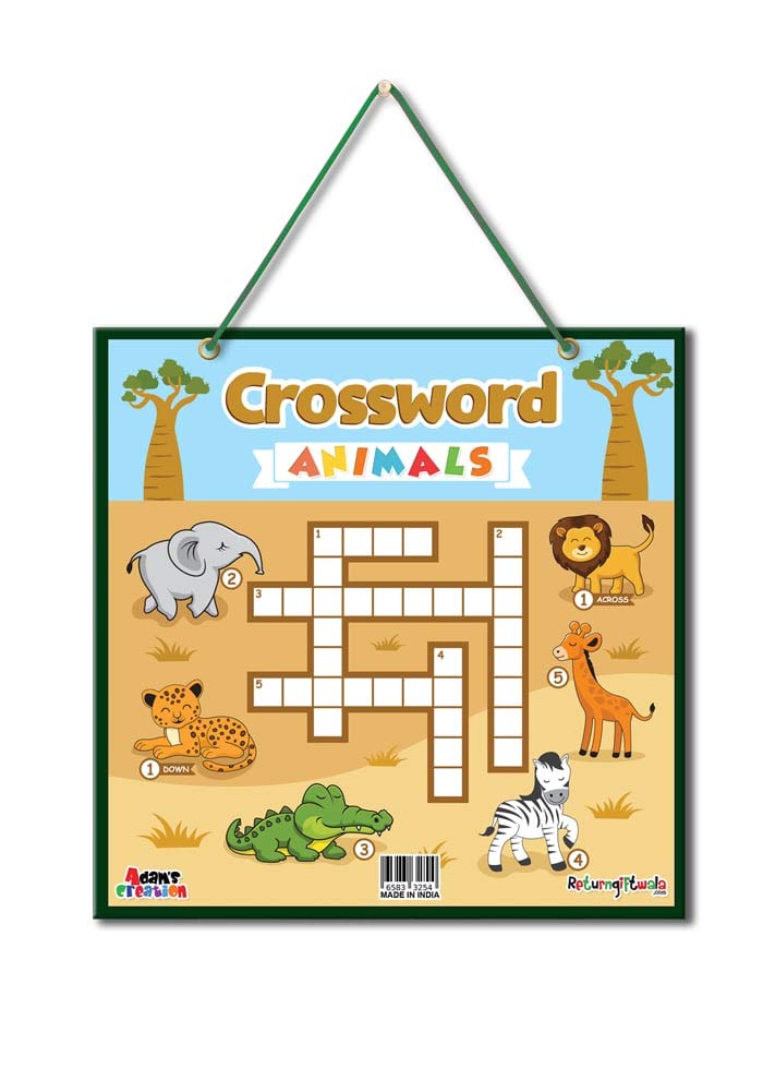 2 in 1 Animal Jungle Theme Whiteboard with Crossword Puzzle & Dry Erase Markers | Fun Learning & Classroom Decor for Kids | Perfect for Birthday Gifts, School Activities & Home Education
