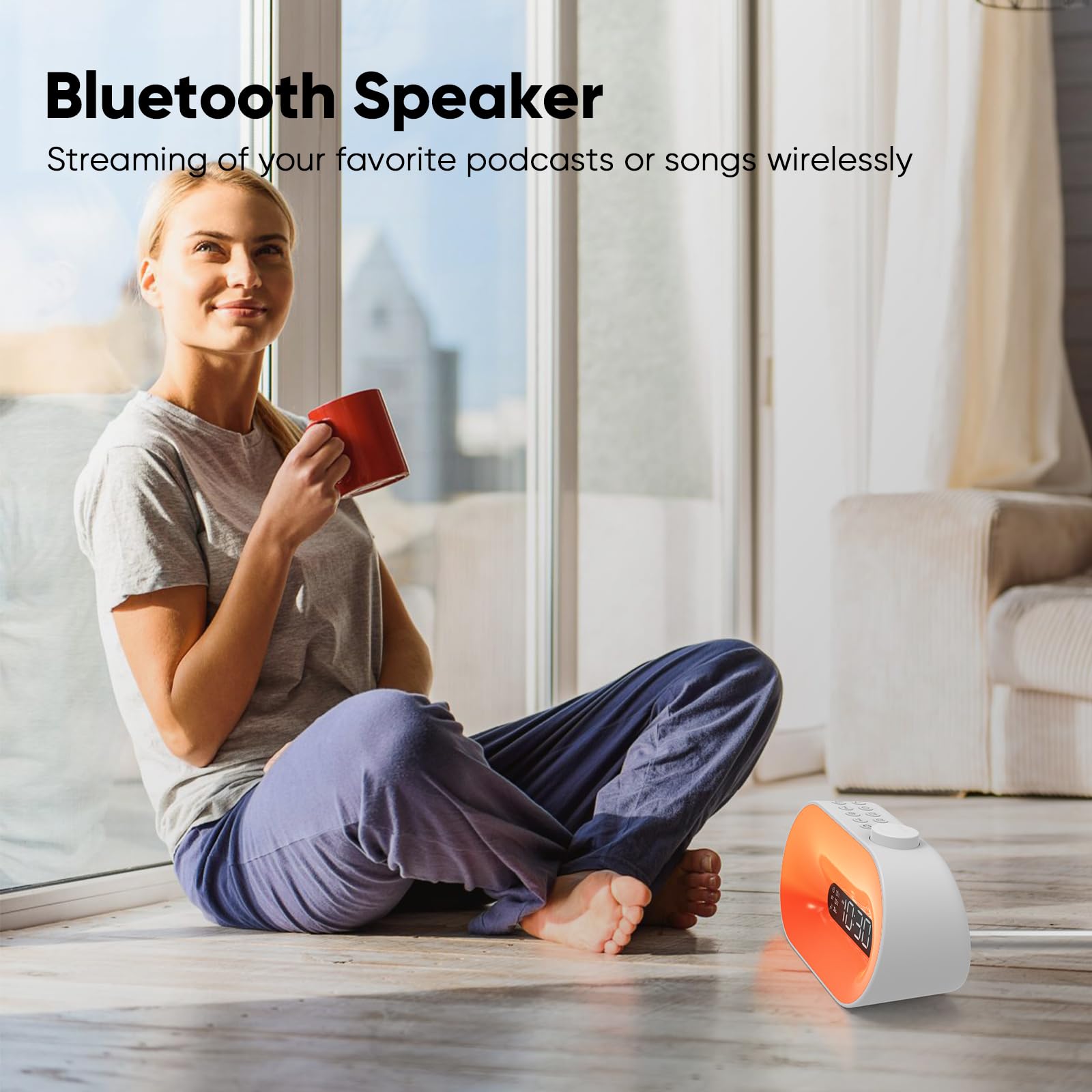 Sunrise Alarm Clock with Wake Up Light for Kids & Adults - FM Radio, Bluetooth Speaker, Nightlight & Dawn Simulator - Perfect for Heavy Sleepers, Bedroom, Office, Travel - Ideal Gift for Boys, Girls, Men & Women