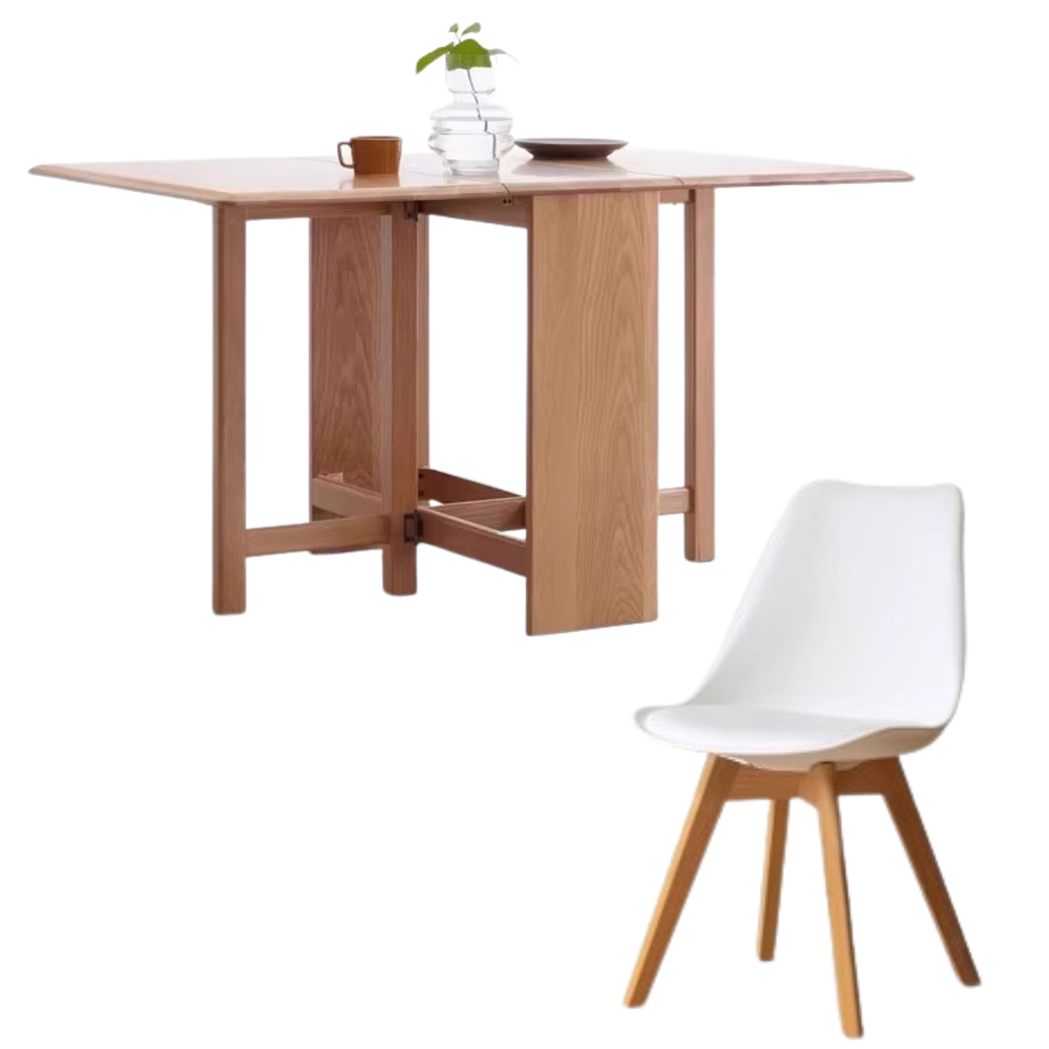 Solid Oak Folding Dining Table - Extendable Wooden Table for Small Spaces | Perfect for Apartments, Patios & Outdoor Entertaining