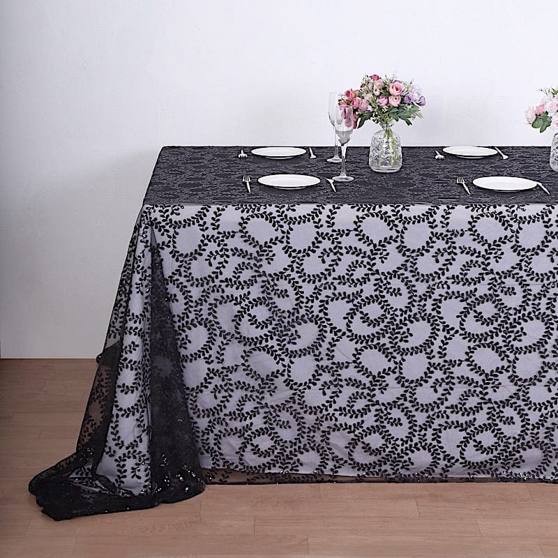 90x156 Inches Elegant Sheer Tulle Rectangular Tablecloth with Embroidered Sequins - Perfect for Wedding Decor, Party Banquet, and Formal Dining Events
