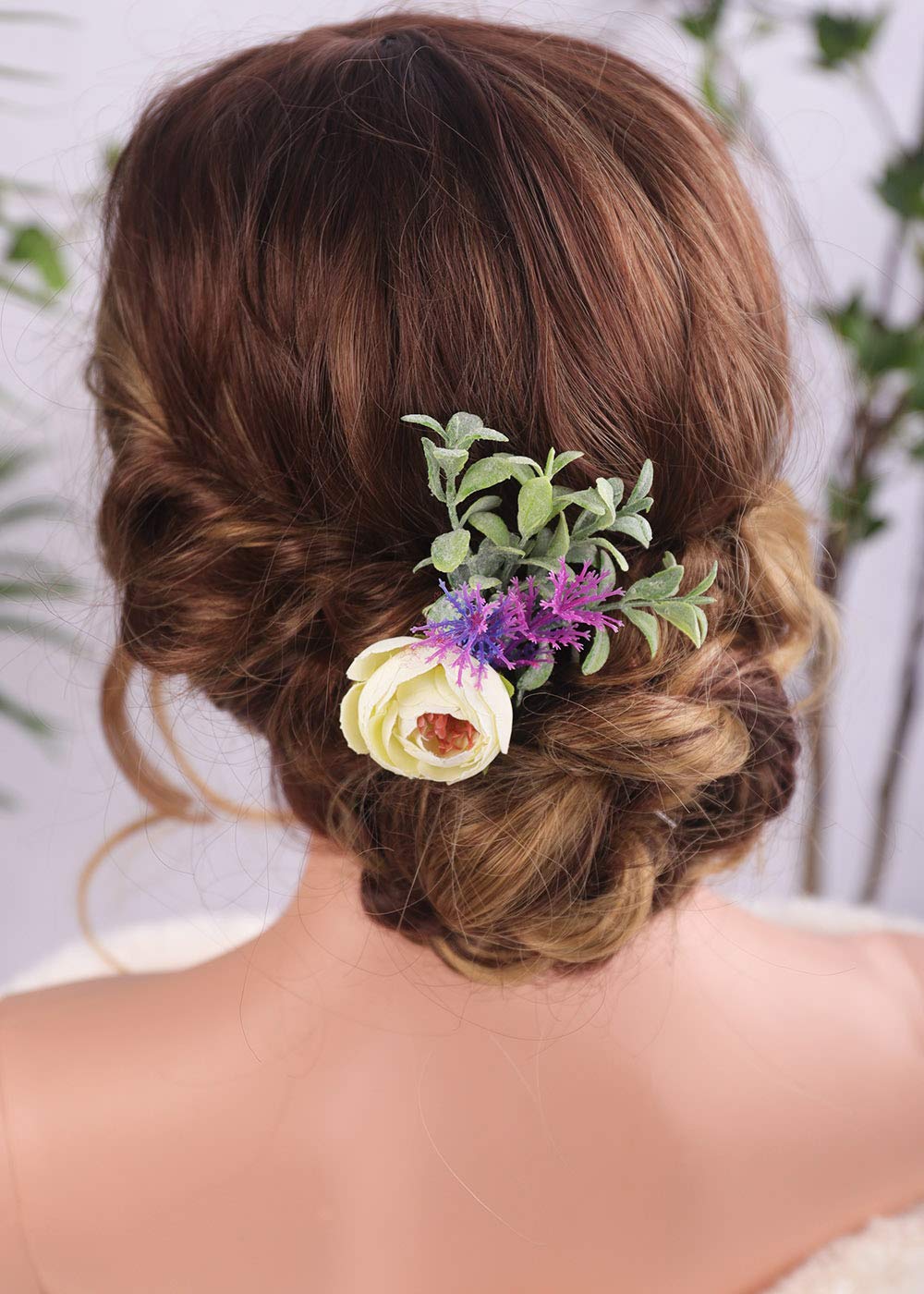 Bridal Flower Hair Pins - Eucalyptus Cream Bud Hairpiece for Weddings & Events