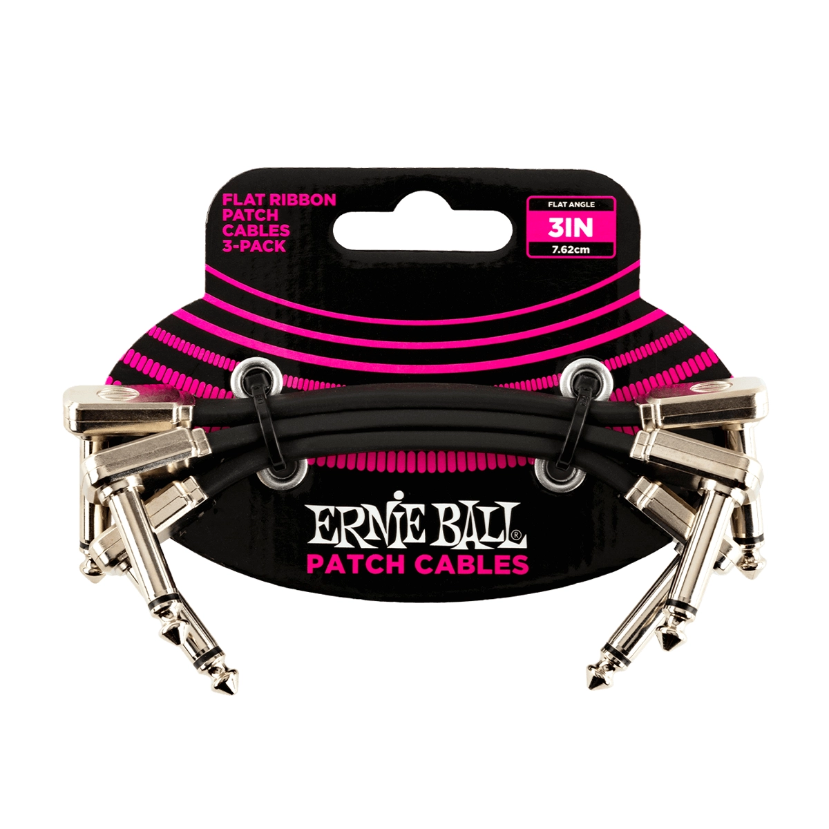 Ernie Ball P06220 3-Pack Flat Ribbon Instrument Cable - 3ft Black Angled 1/4