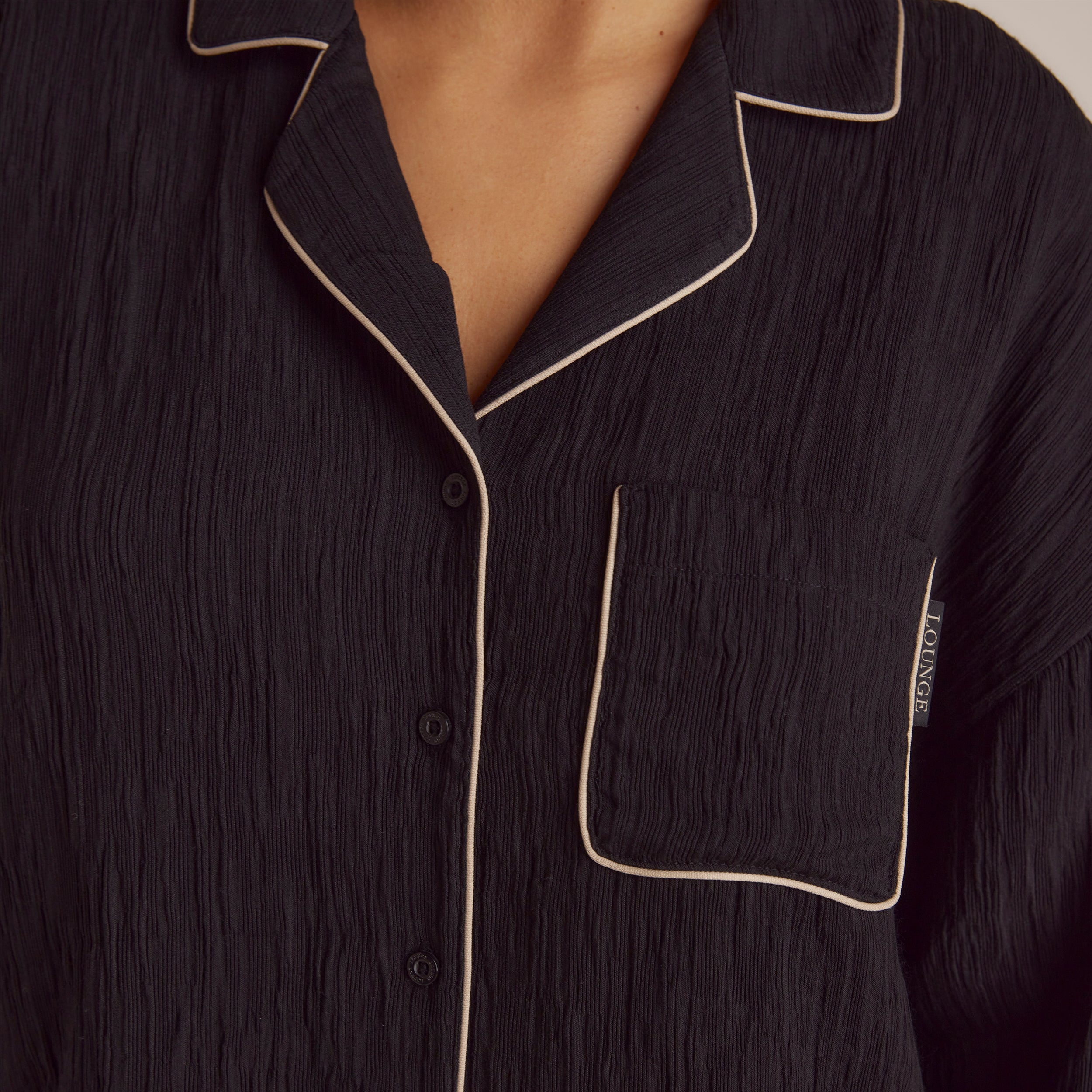 Crinkle Pajama Shirt for Women - Soft & Comfortable Black Sleepwear - Perfect for Lounge, Sleep & Relaxation at Home
