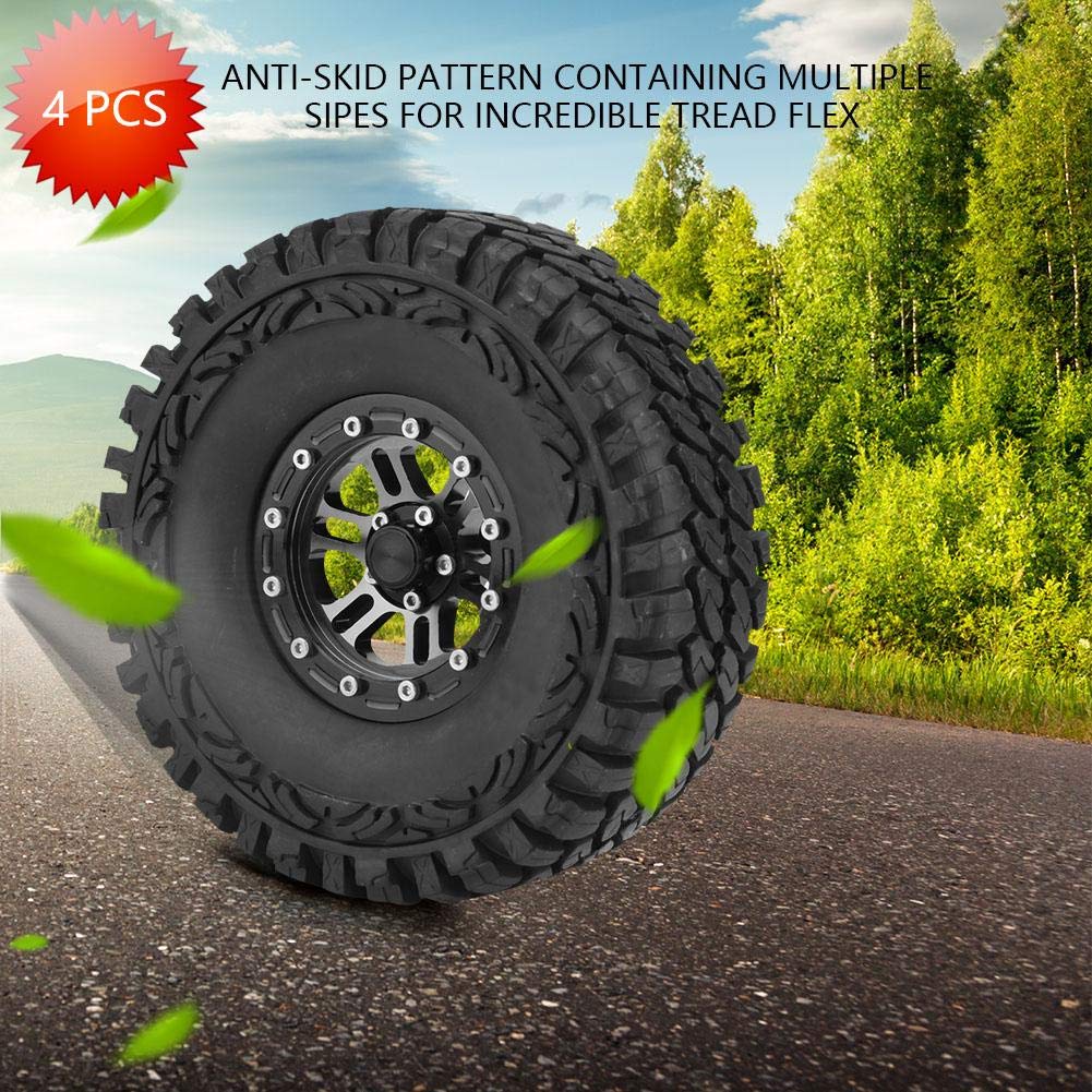 Dilwe 1:10 RC Car Tires - 4Pcs Rubber Tires with Metal Hubs for Crawler Cars - Off-Road Adventure