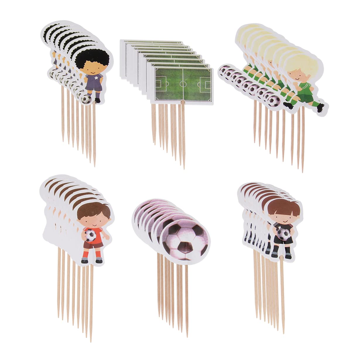 PRETYZOOM 48pcs Football Cupcake Toppers - Soccer Sports World Cup Cake Decorations for Birthday Parties, Baby Showers & Kids Dessert Table - Perfect for Sports Themed Celebrations and Soccer Fan Events
