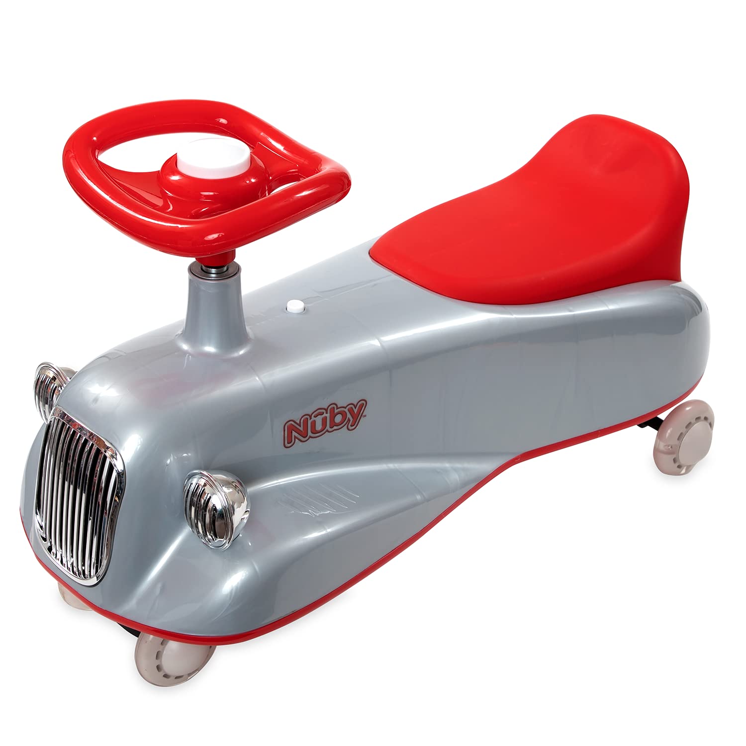 **Nuby Twist N Ride Classic Ride-On Car for Toddlers - Interactive Light-Up Scooter with Realistic Front & Back Lights & Music - Fun Riding Toy for Kids Ages 3+ (Red & Grey) - Perfect for Indoor Play, Outdoor Adventures & Birthday Gifts**