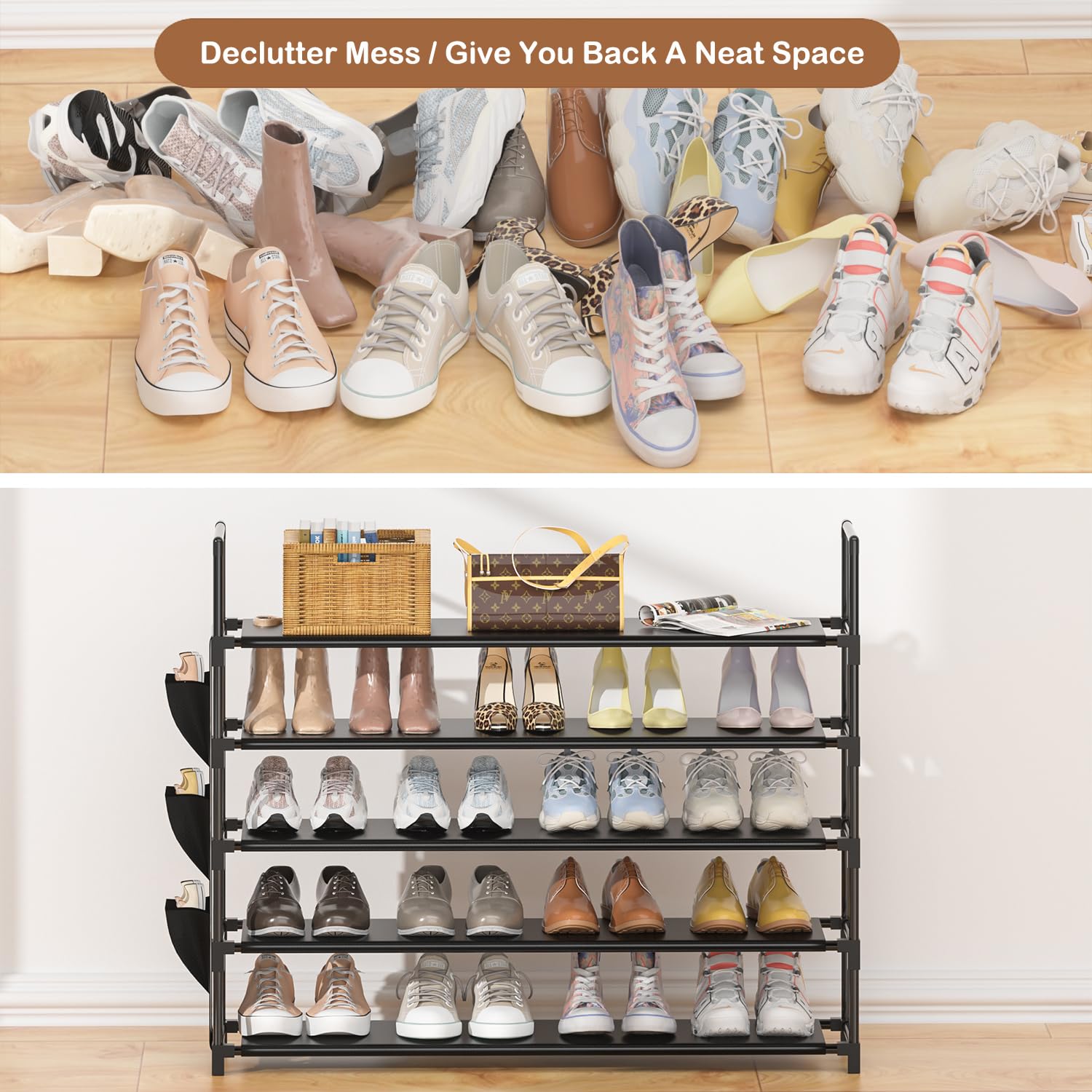 5-Tier Shoe Rack Organizer - Holds 20-25 Pairs, Space Saving Shoe Storage for Closet, Entryway, Garage & Door - Tall Shoe Shelf Stand for Sneakers, Boots & Heels - Perfect for Small Spaces & Home Organization