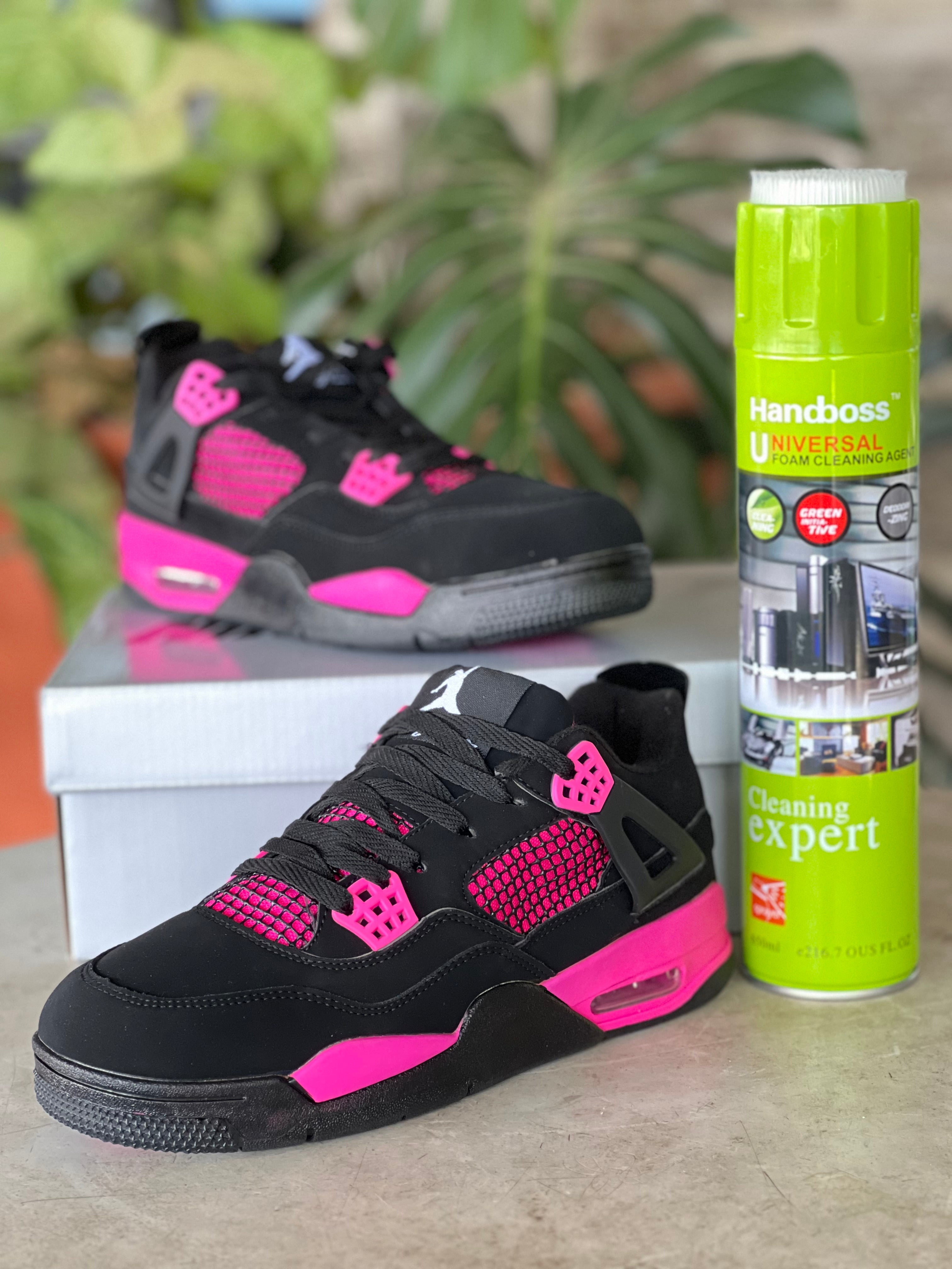 Air Jordan 4 Retro Sneakers for Men - Black/Pink Basketball Shoes - Comfortable & Stylish for Casual Wear, Sports & Street Fashion