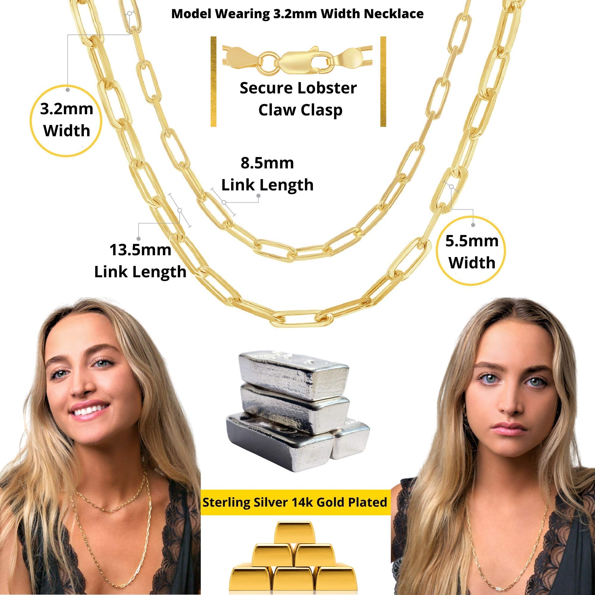 Beaux Bijoux Paperclip Chain Necklace for Women - Sterling Silver & 14k Gold Plated Trendy Layering Necklace | Adjustable Width & Length | Italian Crafted Fine Jewelry | Perfect for Everyday Wear, Office & Special Occasions