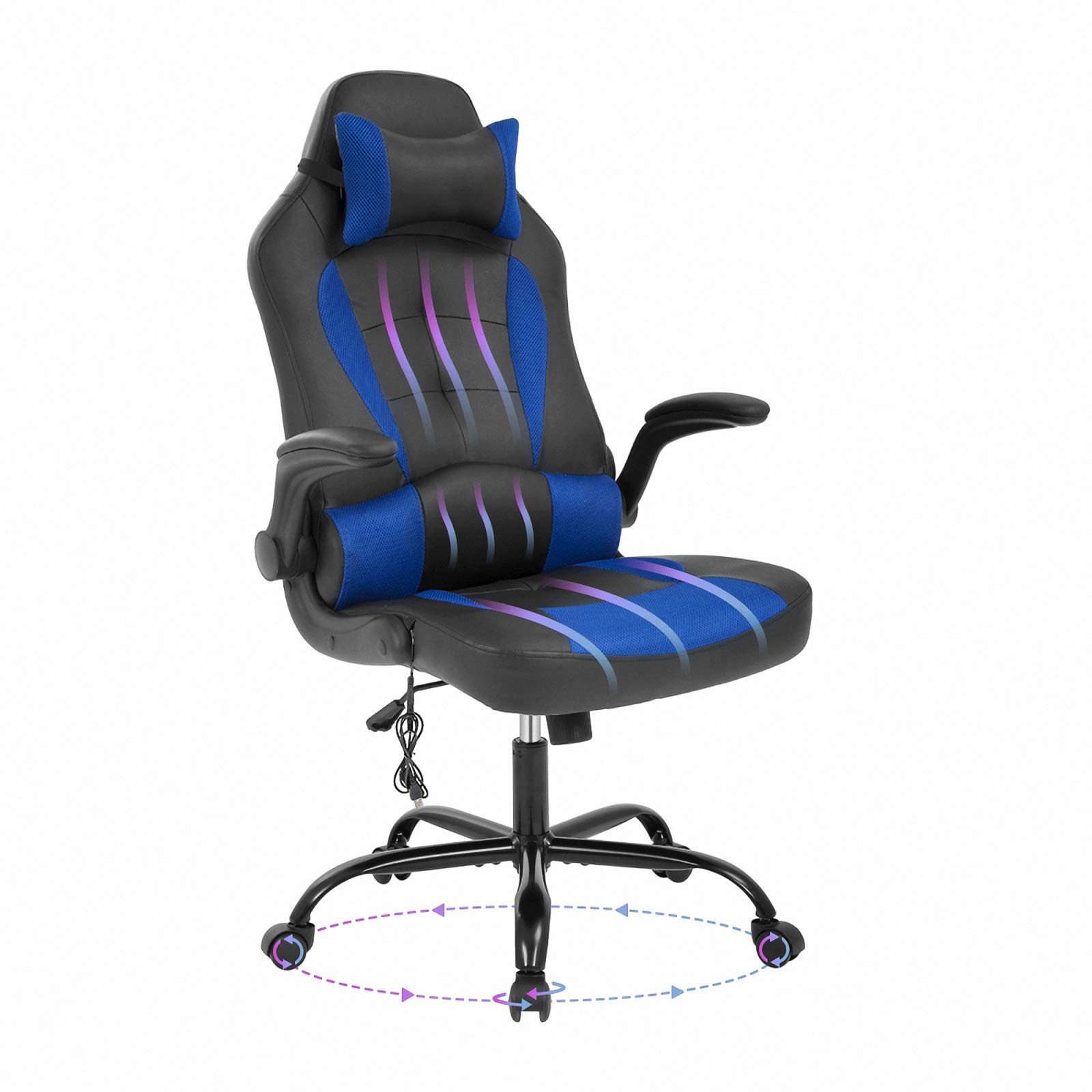 Ergonomic Racing Style Gaming Chair - High Back PU Leather Office Chair with Adjustable Height, Lumbar Support & Swivel Base - Comfortable Computer Desk Chair for Home & Office Use - Perfect for Gaming, Working & Studying - Blue