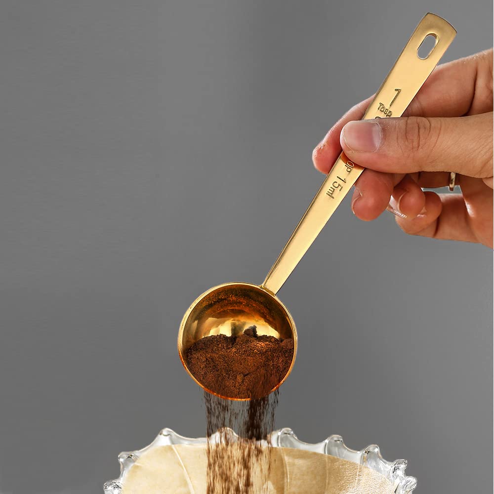 Premium Stainless Steel Coffee Scoop - 1 Tbsp Measuring Spoon for Ground Coffee, Tea, Sugar, Flour & Liquids - Long Handle Design for Easy Use - Perfect for Home, Office & Coffee Shops
