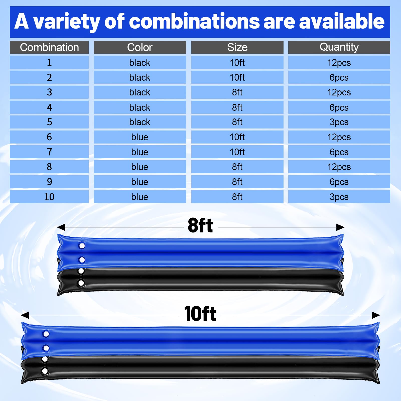 12-Pack Heavy Duty 8ft Pool Cover Water Bags - Thickened 0.4mm PVC Double-Chamber Water Tubes for Inground & Above Ground Swimming Pools | Winter Pool Cover Weights (Blue) | Perfect for Winterizing & Protecting Your Pool