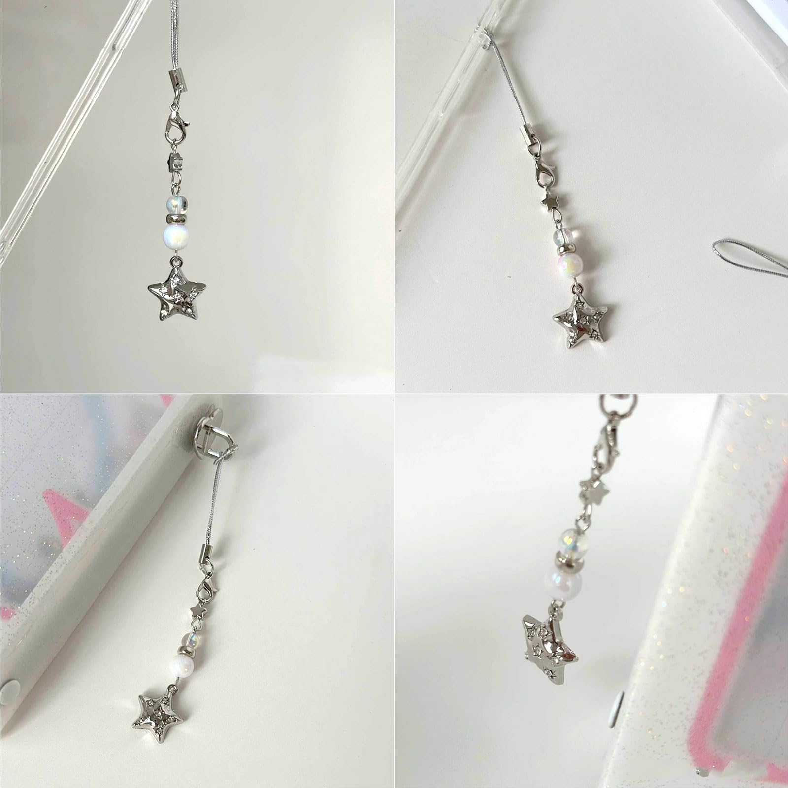 Handmade Crystal Beaded Five-Pointed Star Phone Pendant - Detachable Cellphone Strap with Hanging Rope for iPhone Samsung Android - Perfect for Gift Giving, Party Favors & Phone Accessories