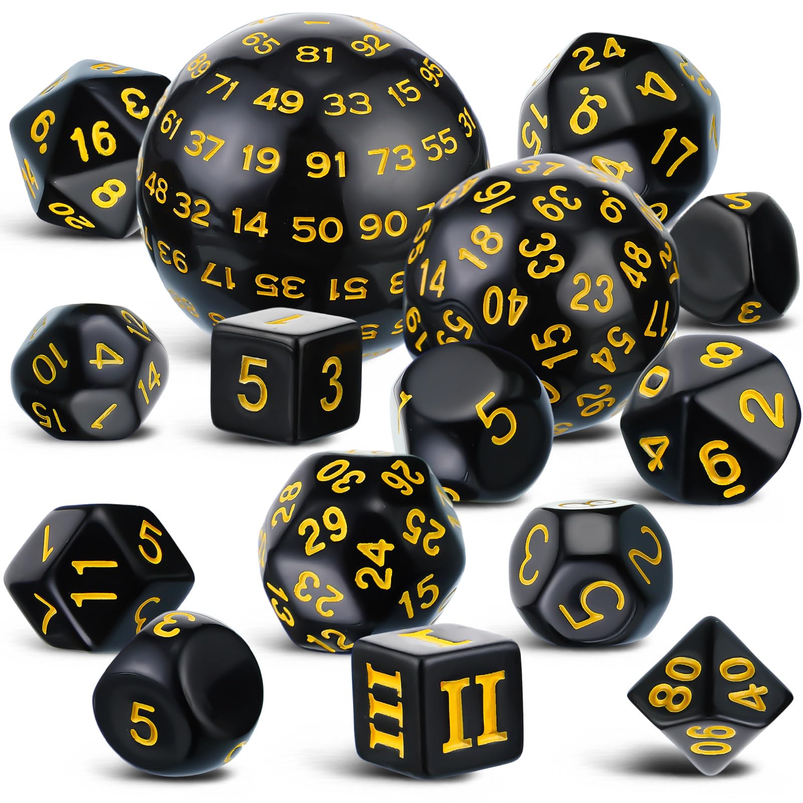 15-Piece Complete Polyhedral Dice Set D3-D100 | Opaque Black & Yellow RPG Dice for Dungeons & Dragons, Pathfinder | Perfect for Tabletop Gaming, D&D Campaigns & Role-Playing Game Nights