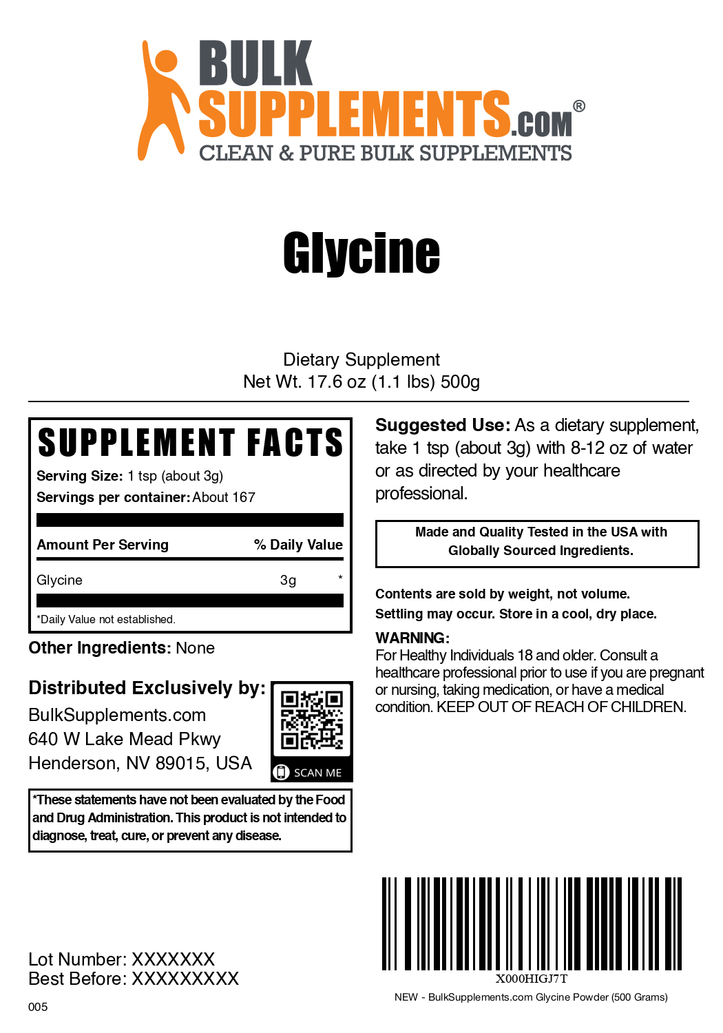 Pure Glycine Powder 24598282 - High-Quality Amino Acid Supplement for Muscle Recovery, Sleep Support & Cognitive Function