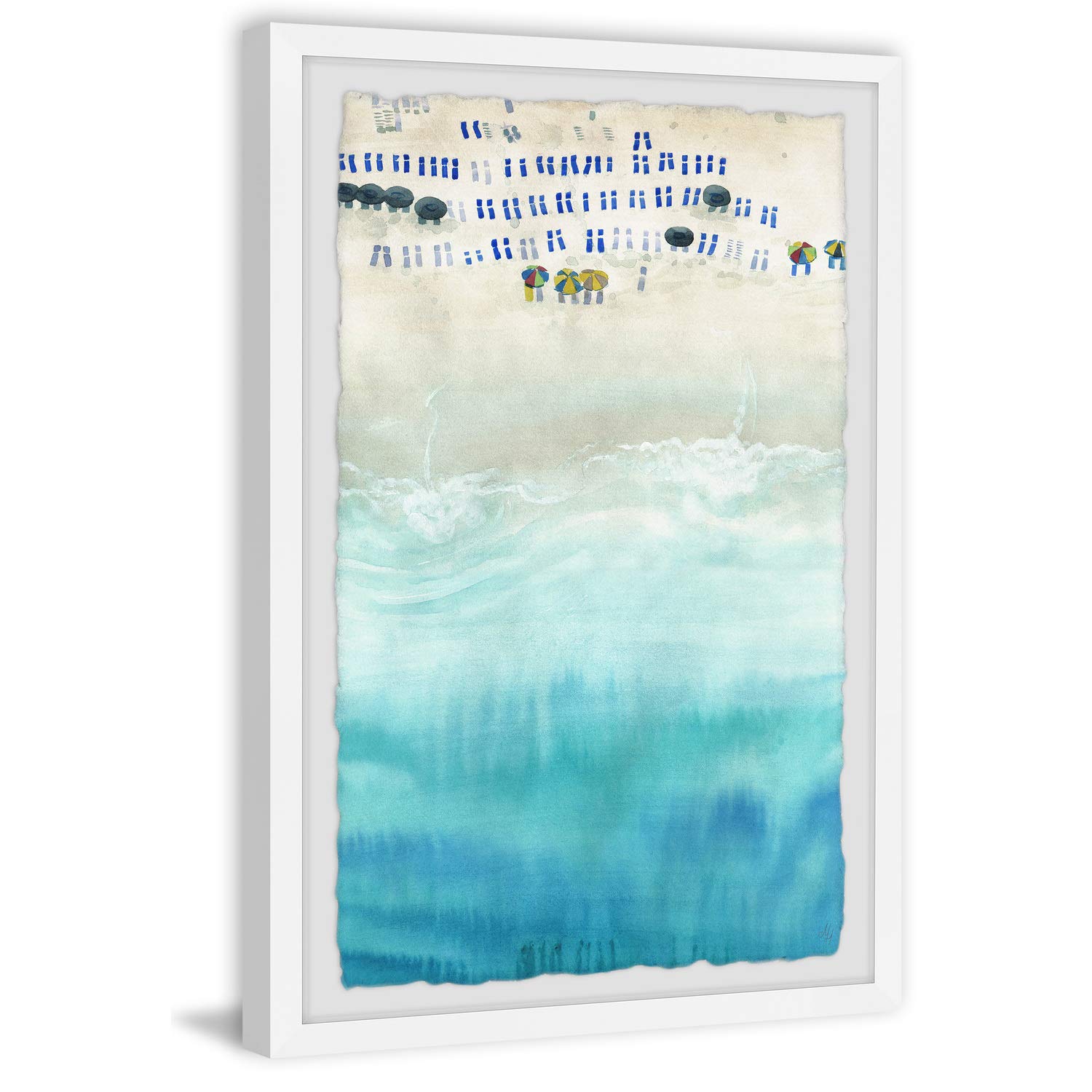 Marmont Hill Beach Sun Beds Framed Wall Art Print - 30x45 Inches Coastal Decor for Living Room, Bedroom & Beach House