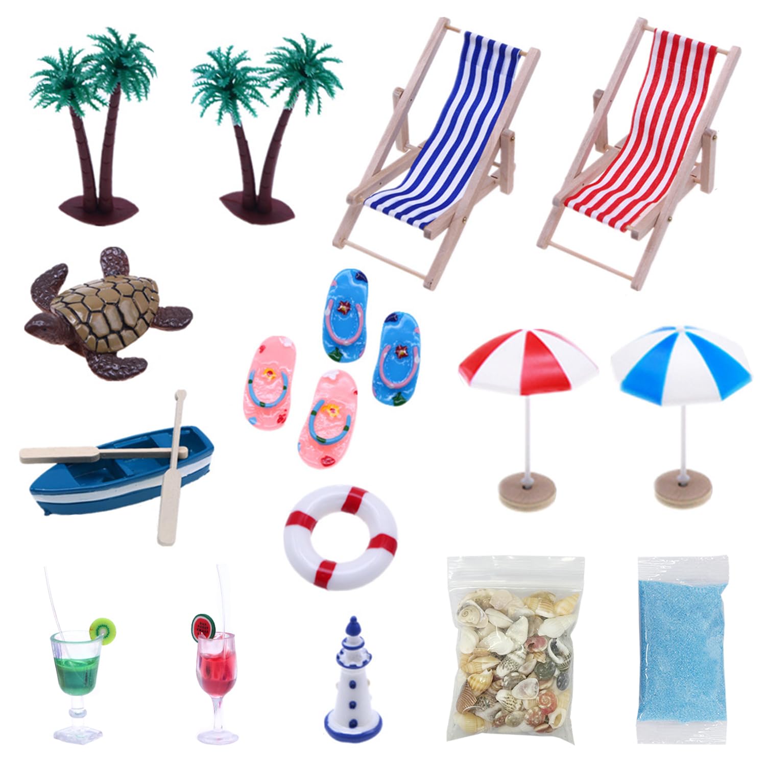 TAFACE 18-Piece Beach Collection Set - Mini Seashells, Umbrella, Beach Chair & DIY Decor Accessories for Summer - Unique Gift Idea for Home, Party & Vacation Decor
