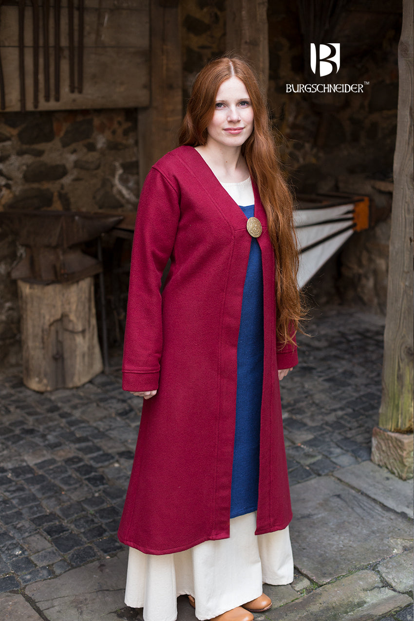 Birka Coat Aslaug Red - Viking-Inspired Wool Coat for Women | Perfect for Medieval Reenactments, LARP, and Winter Fashion
