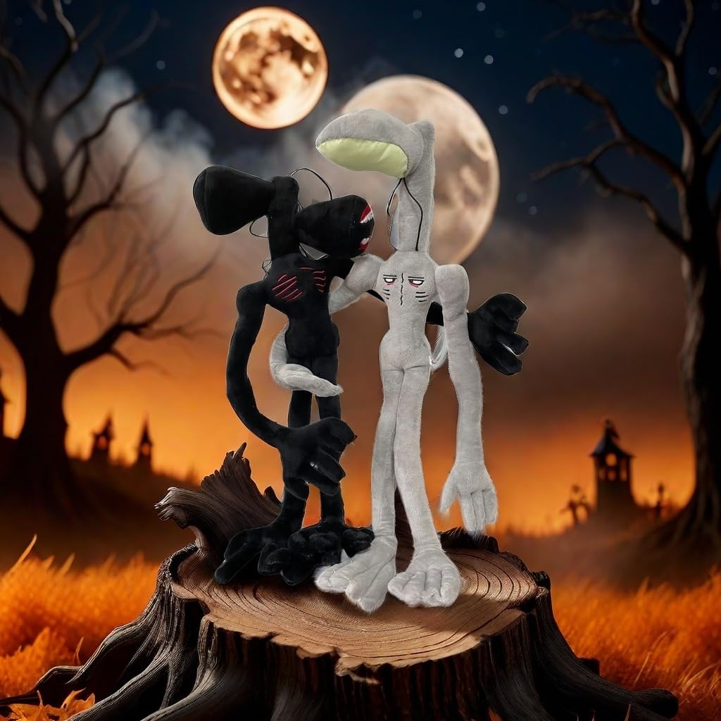 2 Pack Siren Head Plush Toy with Bendable Steel Wire Limbs - Glow in The Dark Night Light, Movable Halloween Christmas Birthday Party Decor - Perfect for Bedroom, Gaming Room & Horror Theme Collections (Black)