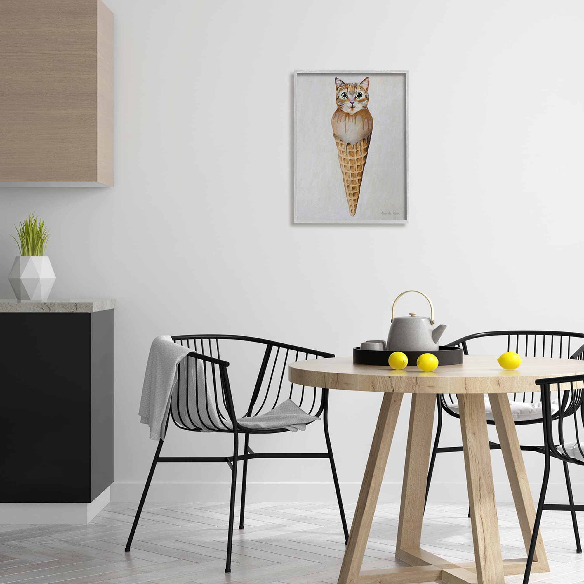 Stupell Industries Tabby Cat Ice Cream Scoop Dessert Waffle Cone - Cute Kitchen Decor by Coco de Paris | Perfect for Ice Cream Parlors, Cat Lover Gifts & Sweet Treat Displays