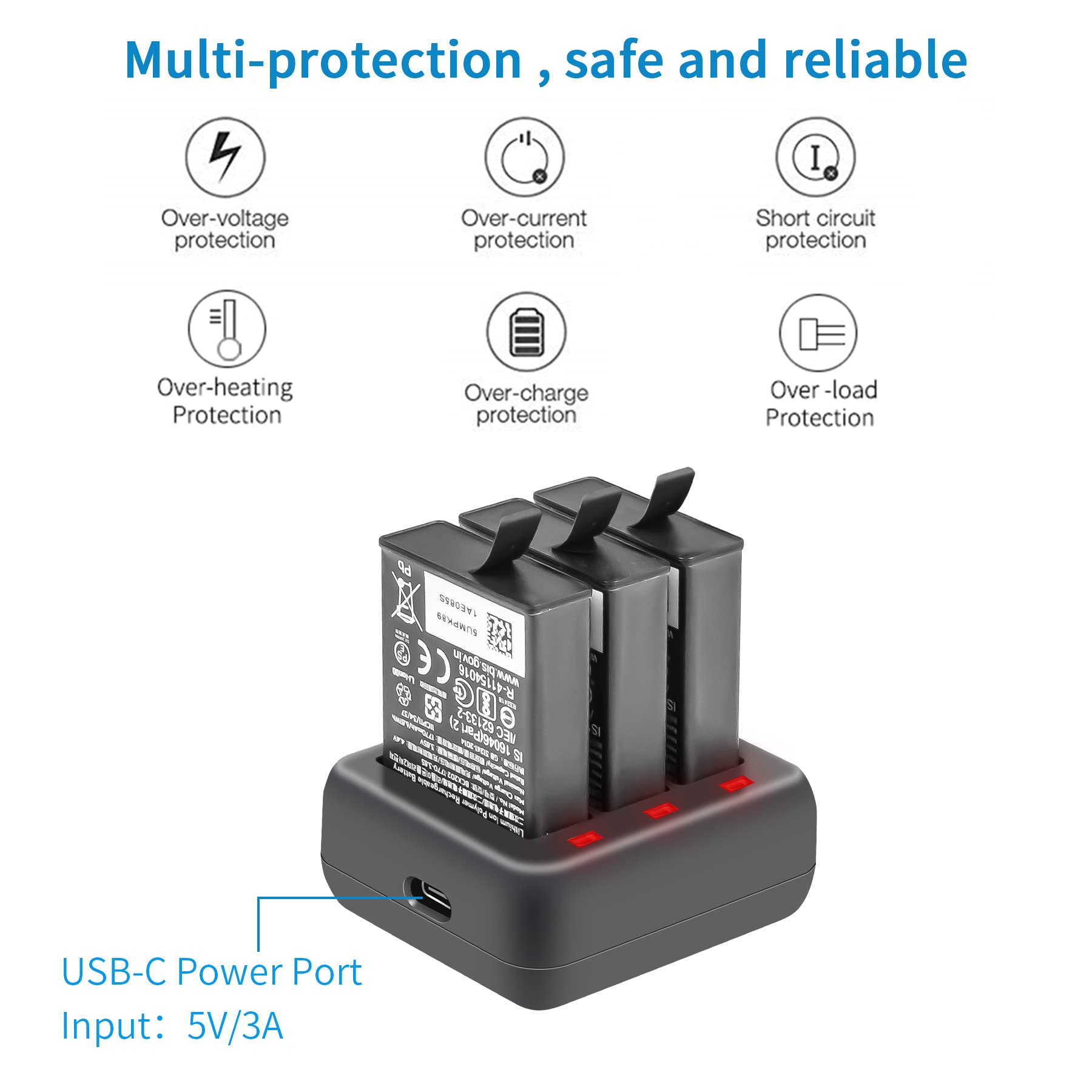 DJI Osmo Action 3/4 Battery Charger - 3-Port Fast Charging Station with LED Indicators | Power Hub for DJI Action Cameras | Perfect for Travel, Vlogging & Outdoor Adventures