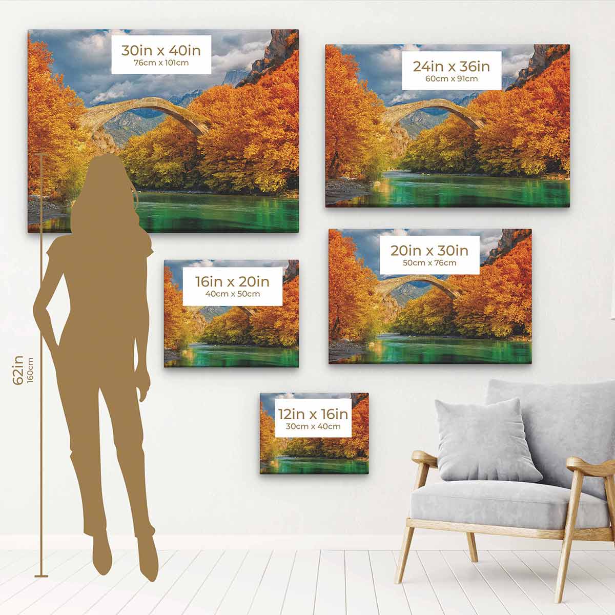 Orange Bridge Wall Art Canvas Print - Modern Landscape Painting for Living Room, Bedroom & Office Decor (7007)