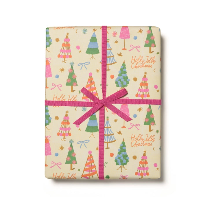 Holly Jolly Christmas Trees Holiday Wrapping Paper - Festive Gift Wrap for Christmas Presents, Party Decorations & Seasonal Crafts