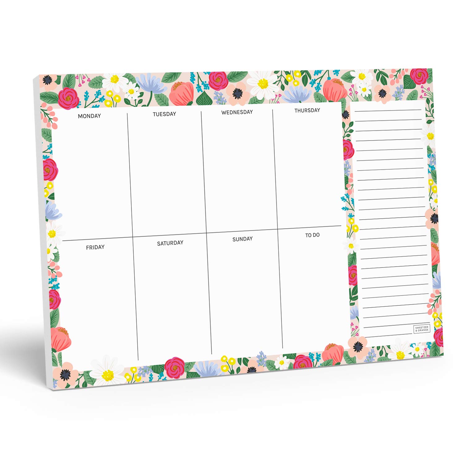 Sweetzer & Orange Floral Weekly Planner 2025 - Undated To-Do List Notepad with Easy-Tear Sheets | 7x10