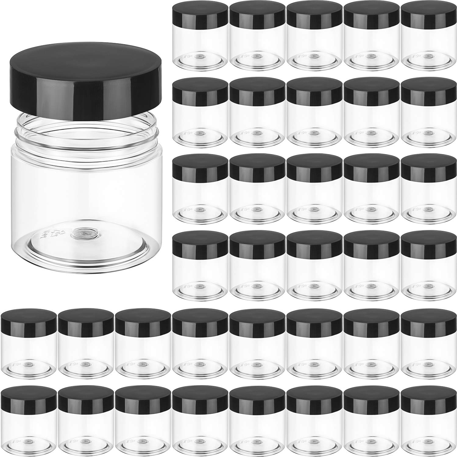 36-Piece Clear Plastic Jars with Airtight Lids - 2 oz Round Leakproof Cosmetic Containers for Lotions, Creams, Makeup & Travel Toiletries - Perfect for DIY Beauty Products, Salves & Small Item Storage (Black)