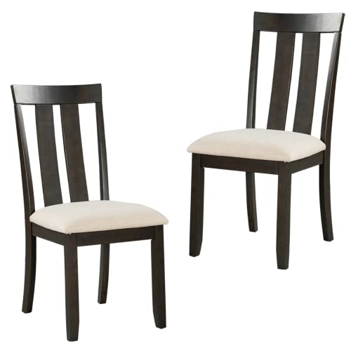 2 Pack Industrial Style Wooden Dining Chairs - Ergonomic Rubber Wood Side Chairs with Seat Cushions & Curved Back for Home, Kitchen, Dining Room - Perfect for Small Spaces, Breakfast Nooks & Espresso Bars