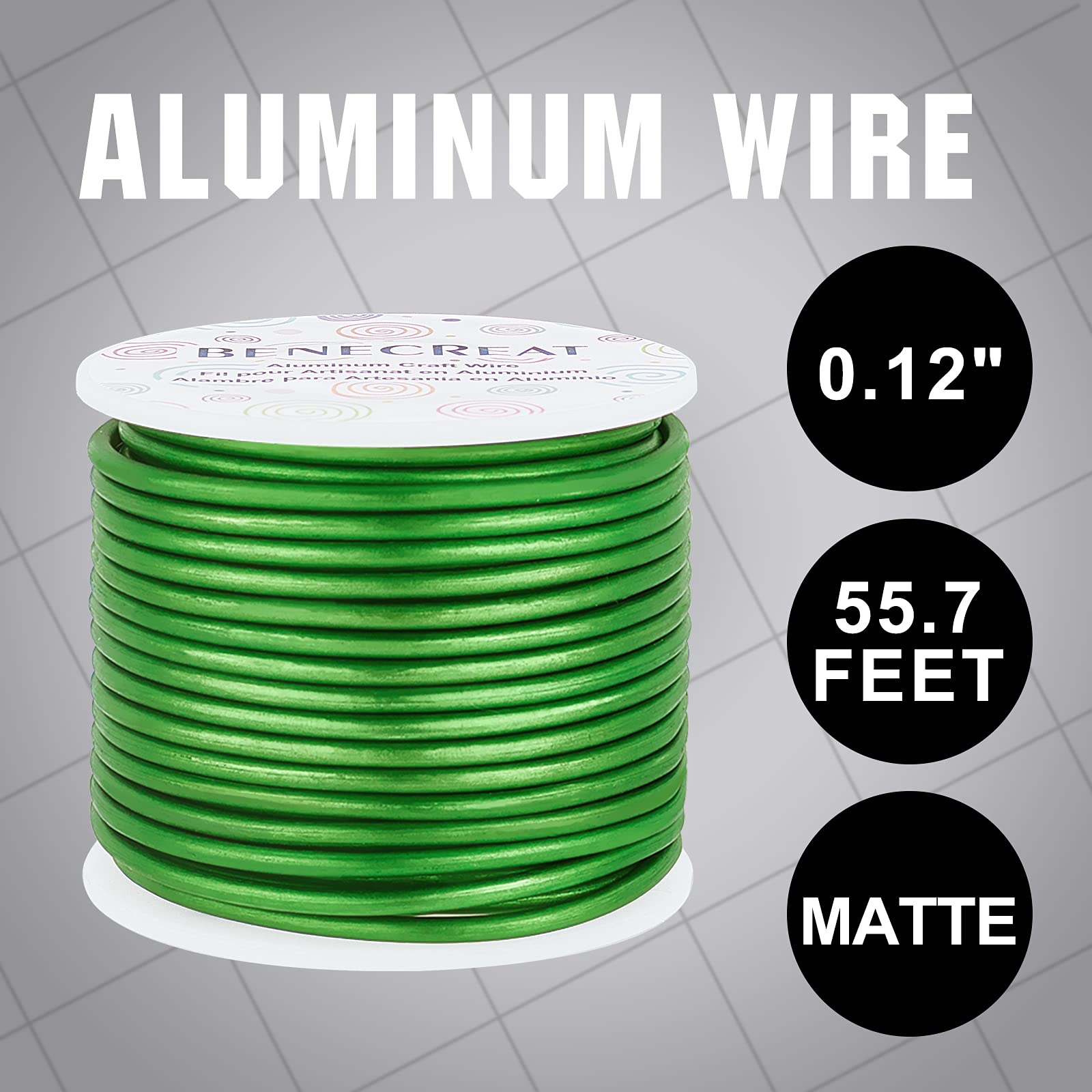 BENECREAT 9 Gauge Matte Green Aluminum Wire - 55ft Tarnish Resistant for Jewelry Making & Gardening