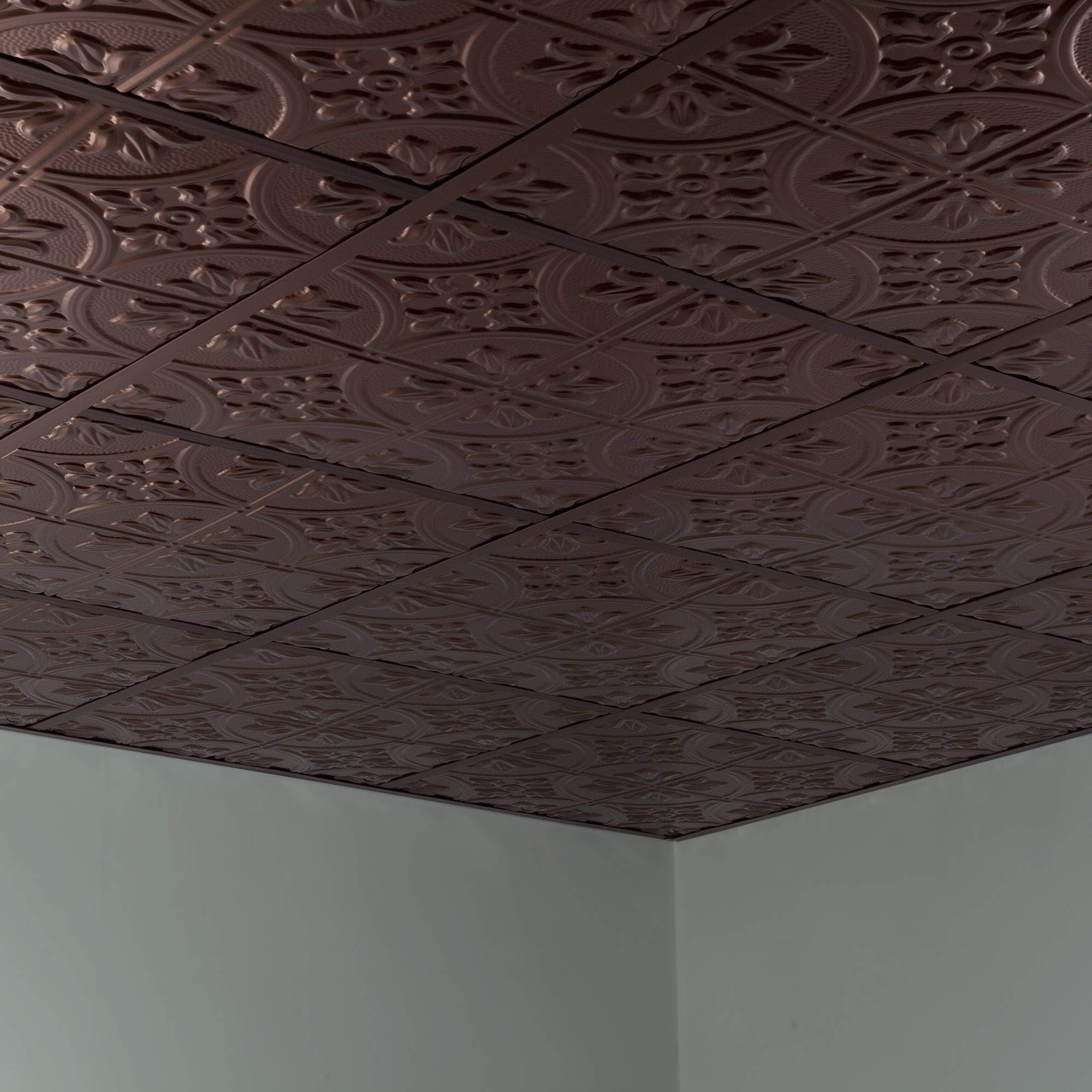 FASÄDE Traditional Style 2x2 Decorative Vinyl Ceiling Tiles - Oil Rubbed Bronze Finish (5 Pack) - Perfect for Home, Office & Commercial Drop Ceiling Renovations