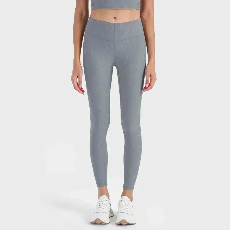 High Waist Yoga Pants for Women - Lemon Align Ribbed Workout Leggings with Elastic Lift Hip - Perfect for Running, Fitness, Exercise & Pilates - Gym, Lounge & Everyday Wear