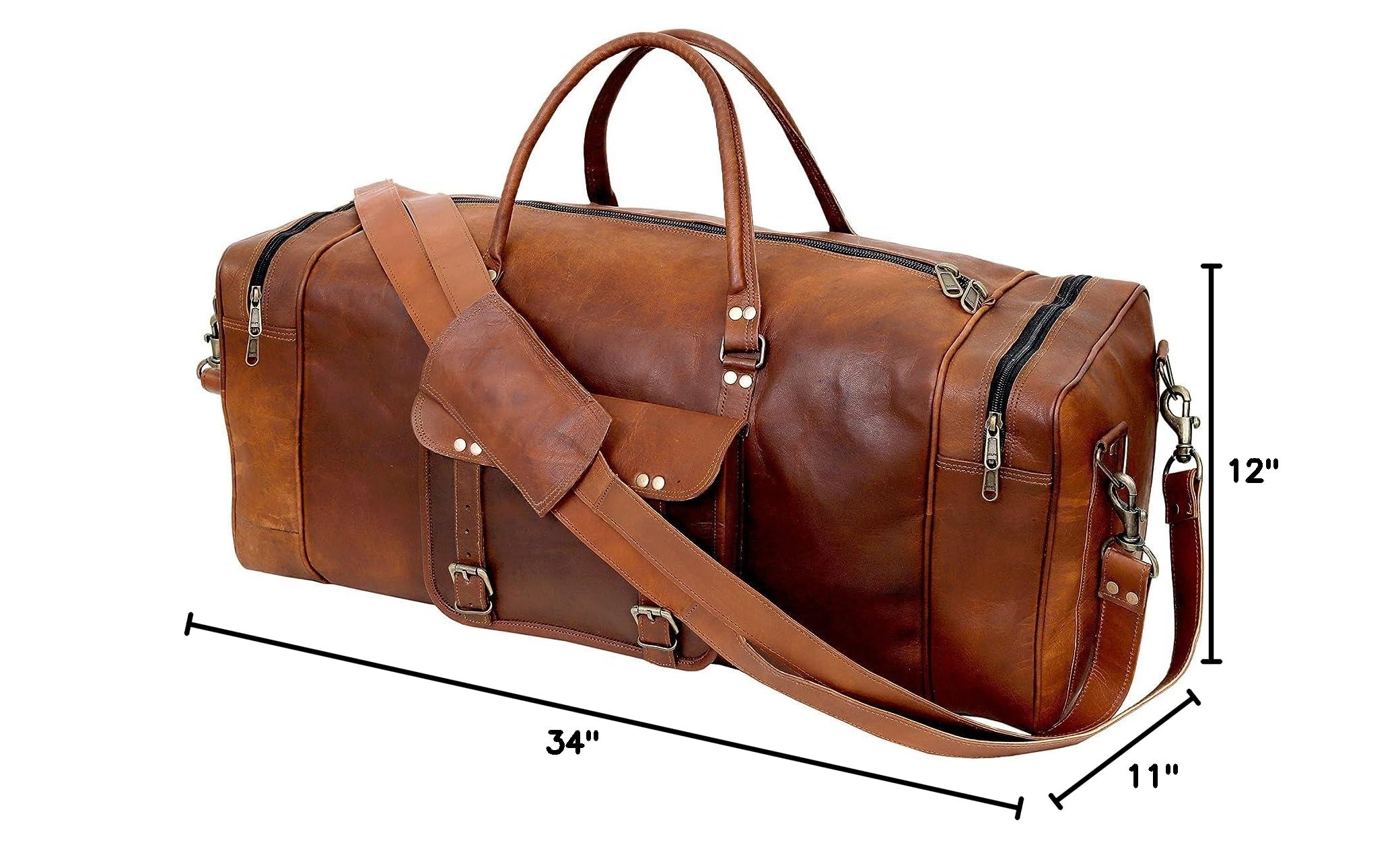 Premium 34 Inch Leather Duffle Bag for Men & Women - Handmade Large Carry On Luggage, Weekender Travel & Gym Sports Bag - Perfect for Airplane Travel, Overnight Trips & Workout Sessions