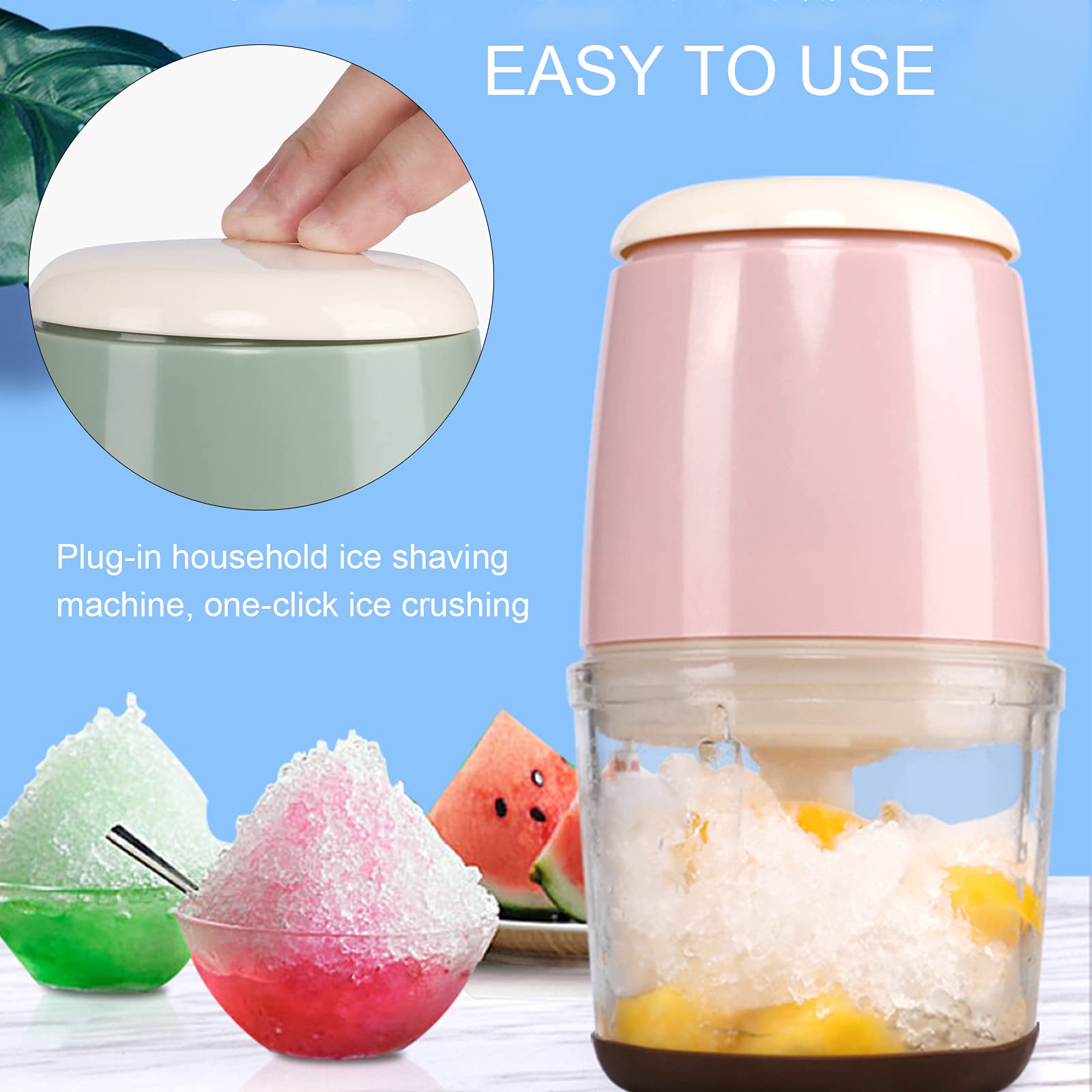 Portable Electric Ice Crusher Machine - Stainless Steel 3-Blade Shaver for Home & Commercial Use - Perfect for Smoothies, Cocktails & Frozen Treats - Includes Ice Tray (Pink)