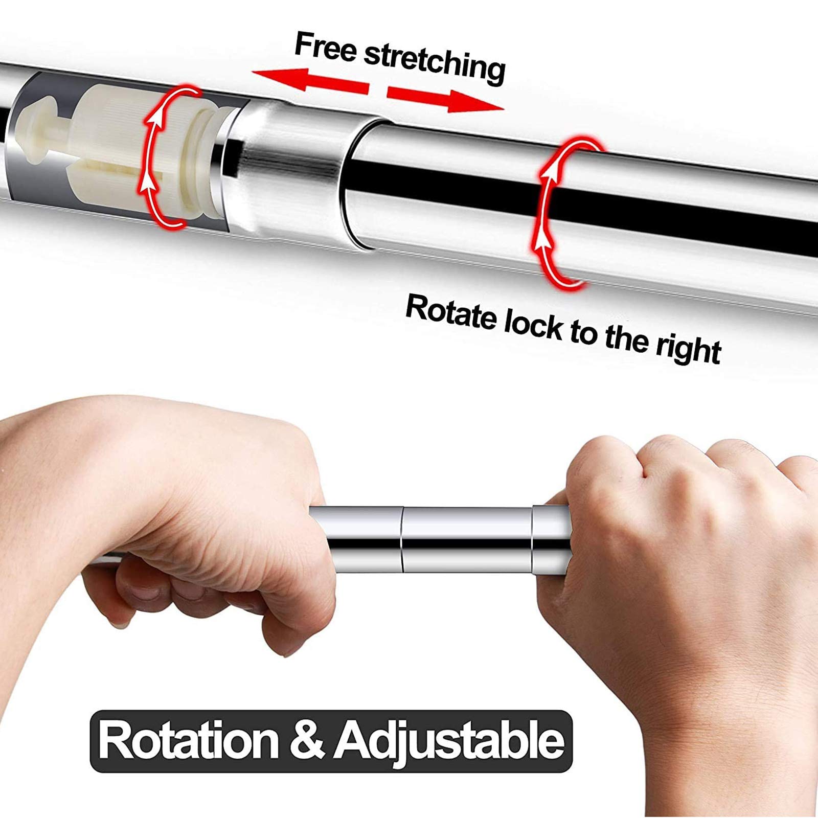 No-Drill Stretchable 304 Stainless Steel L-Shaped Shower Curtain Rod - Adjustable Length 28.55