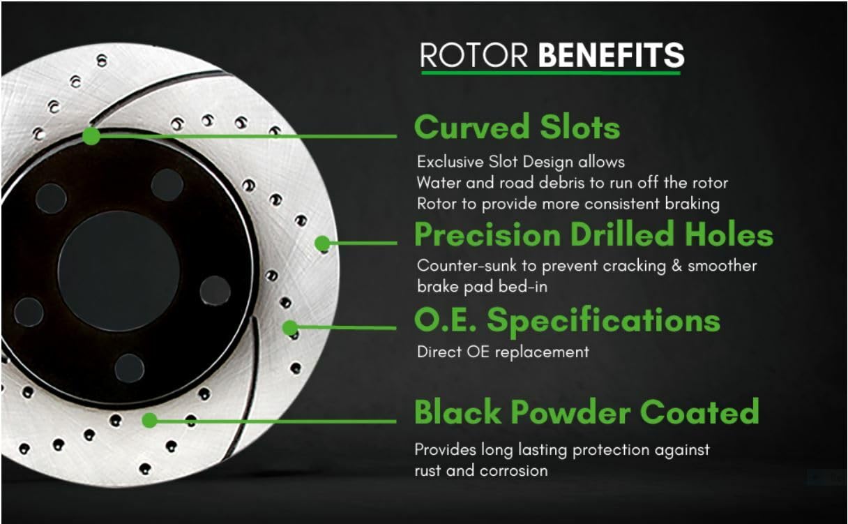 Premium Performance Drilled & Slotted Rear Brake Rotors - F17514R - High-Performance Braking for Cars, Trucks & SUVs - Ideal for Racing, Towing & Daily Driving