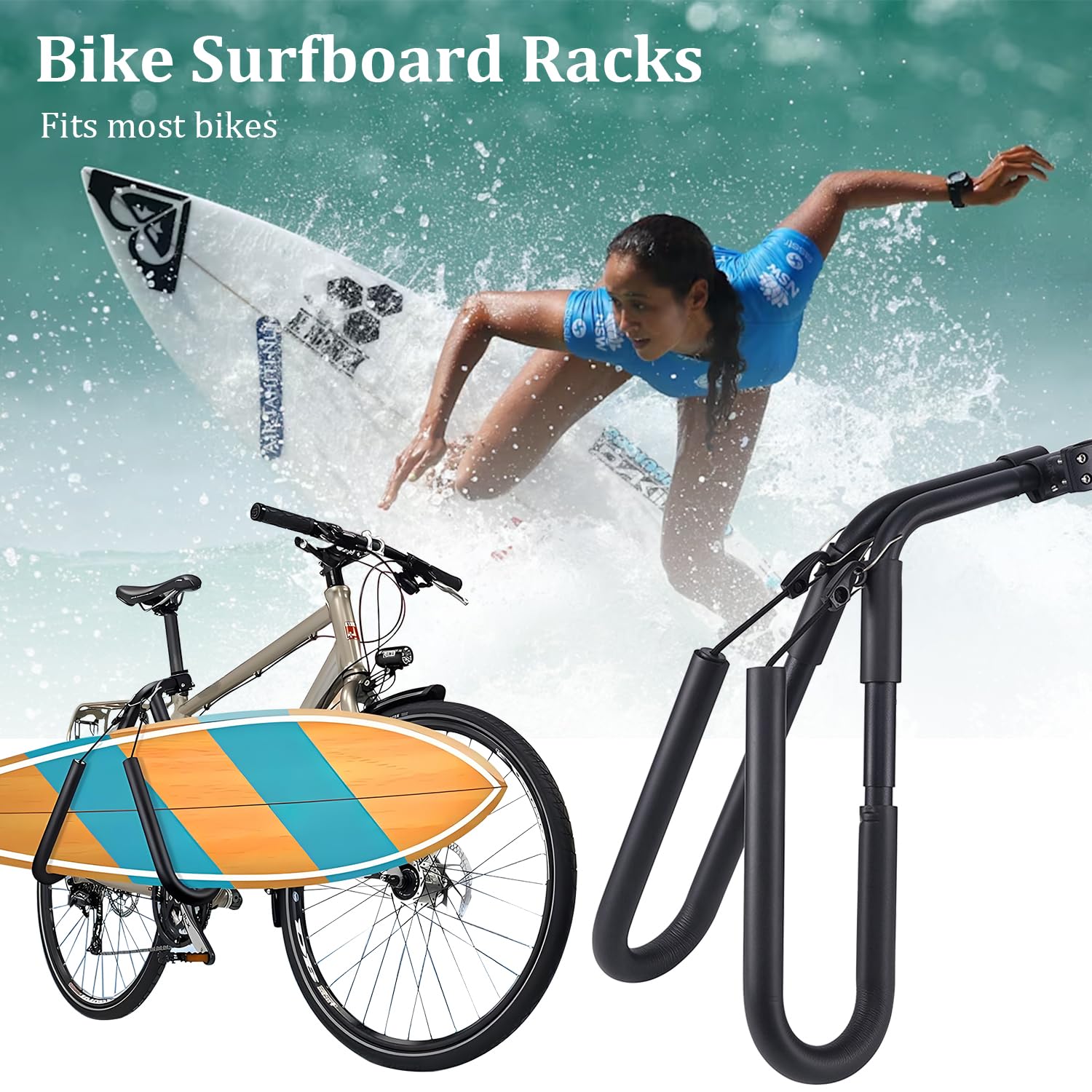 Premium Surfboard Bicycle Carrier Rack - Heavy Duty Bike Rack for Surfboards, Kiteboards & Skimboards - Secure Mount for Beach Adventures & Water Sports Enthusiasts