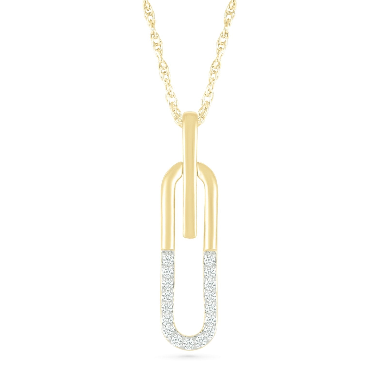 10k Yellow Gold Half Gold Half Diamond Paperclip Pendant Necklace - Elegant Everyday Jewelry for Women, Perfect Gift for Birthday, Anniversary & Valentine's Day