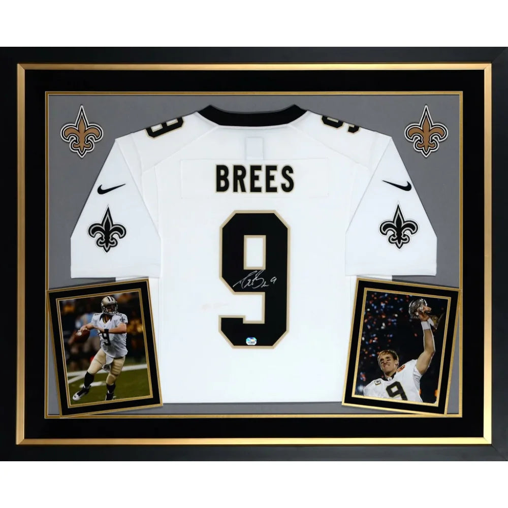 Drew Brees Autographed New Orleans Saints Framed White Jersey - Officially Licensed NFL Memorabilia - Perfect for Sports Fans, Man Cave Decor, and Collectors Gift