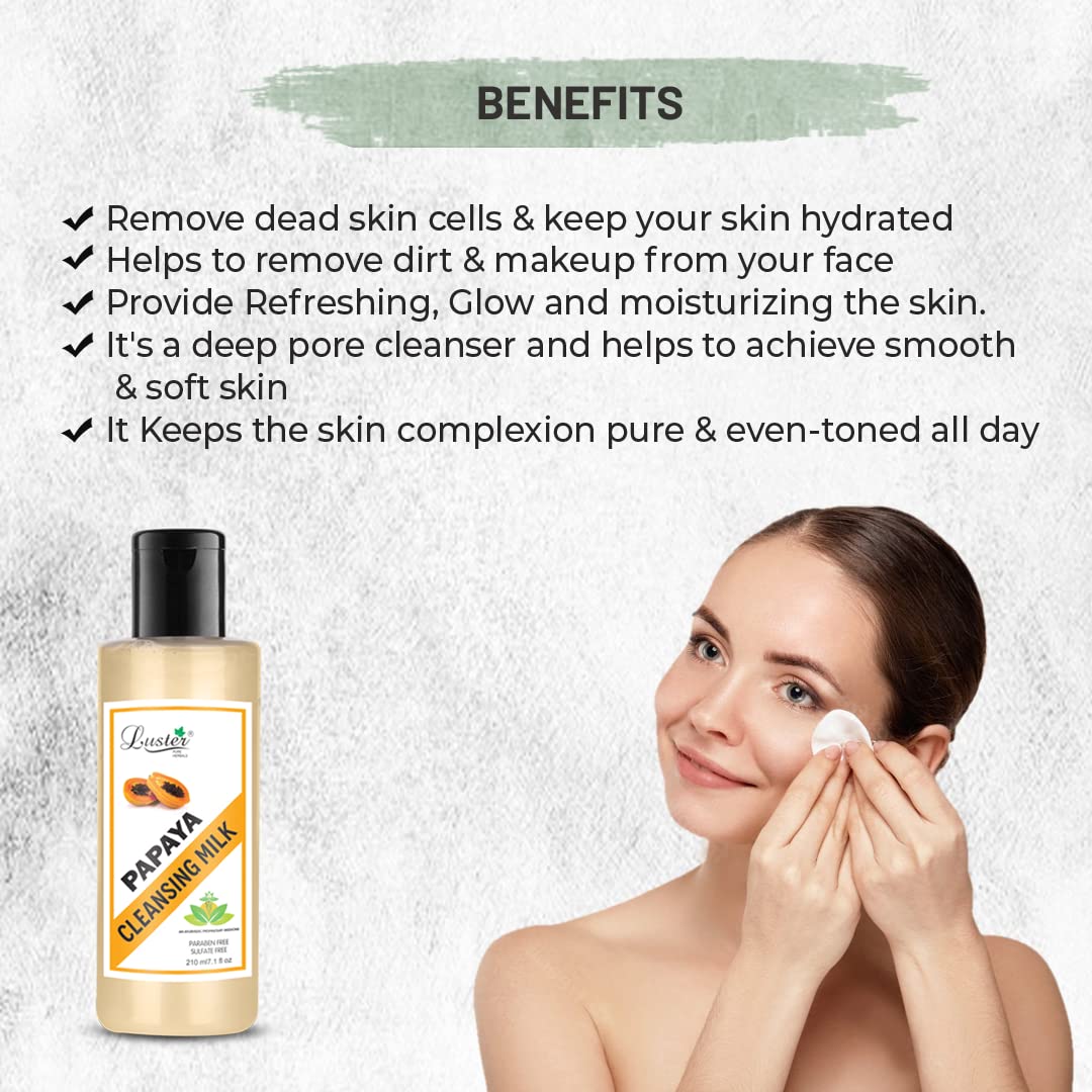 Luster Papaya Ultimate Cleansing Milk - Natural Ingredients for Smooth, Soft & Clean Skin | Gentle Makeup Remover | Paraben & Sulfate Free (210ml) | Perfect for Daily Skincare & Makeup Removal Routine