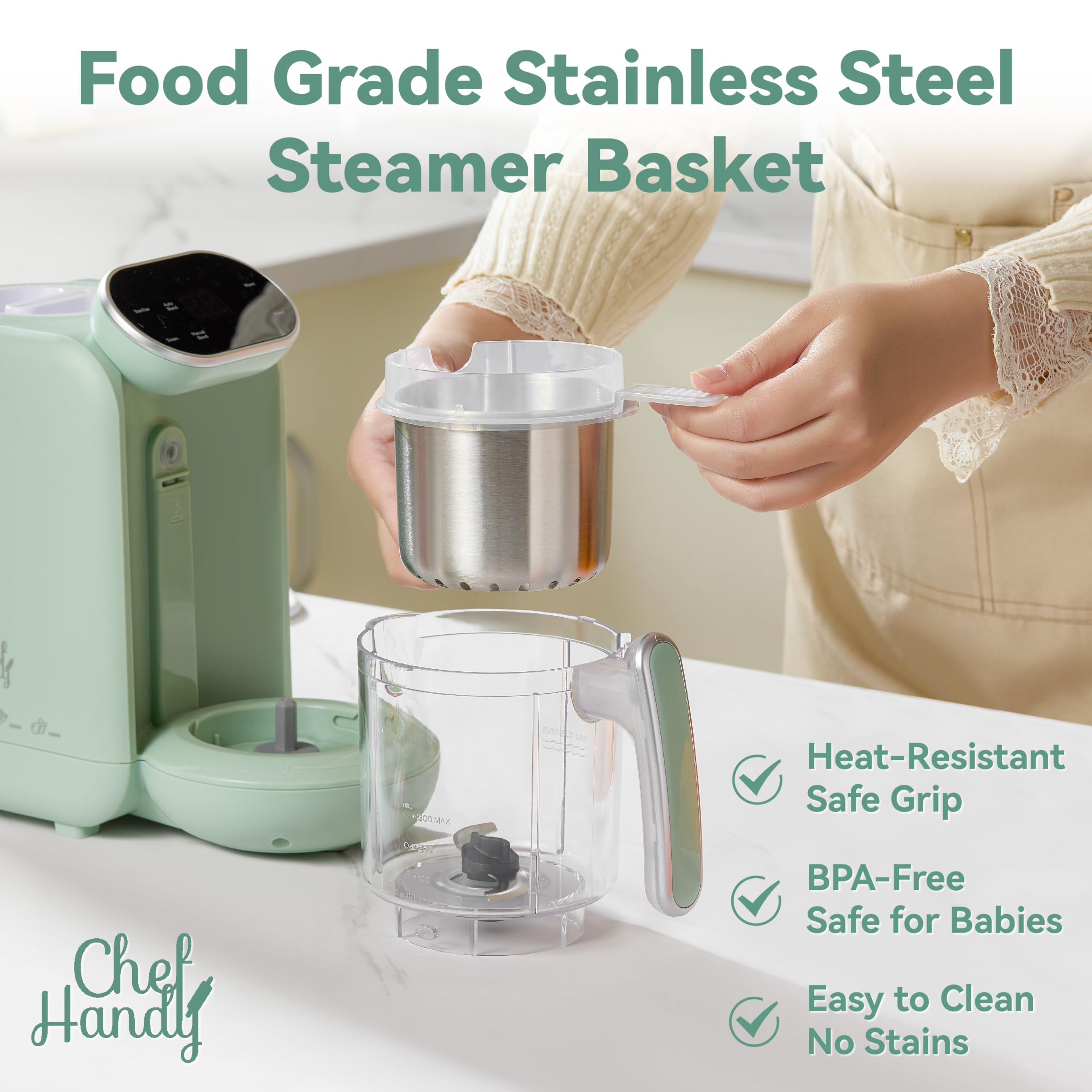 5-in-1 Baby Food Maker with Steaming Basket - Auto Cook & Grind Touch Screen Steamer Blender for Homemade Puree - Perfect for Making Healthy Baby Food at Home (Green)