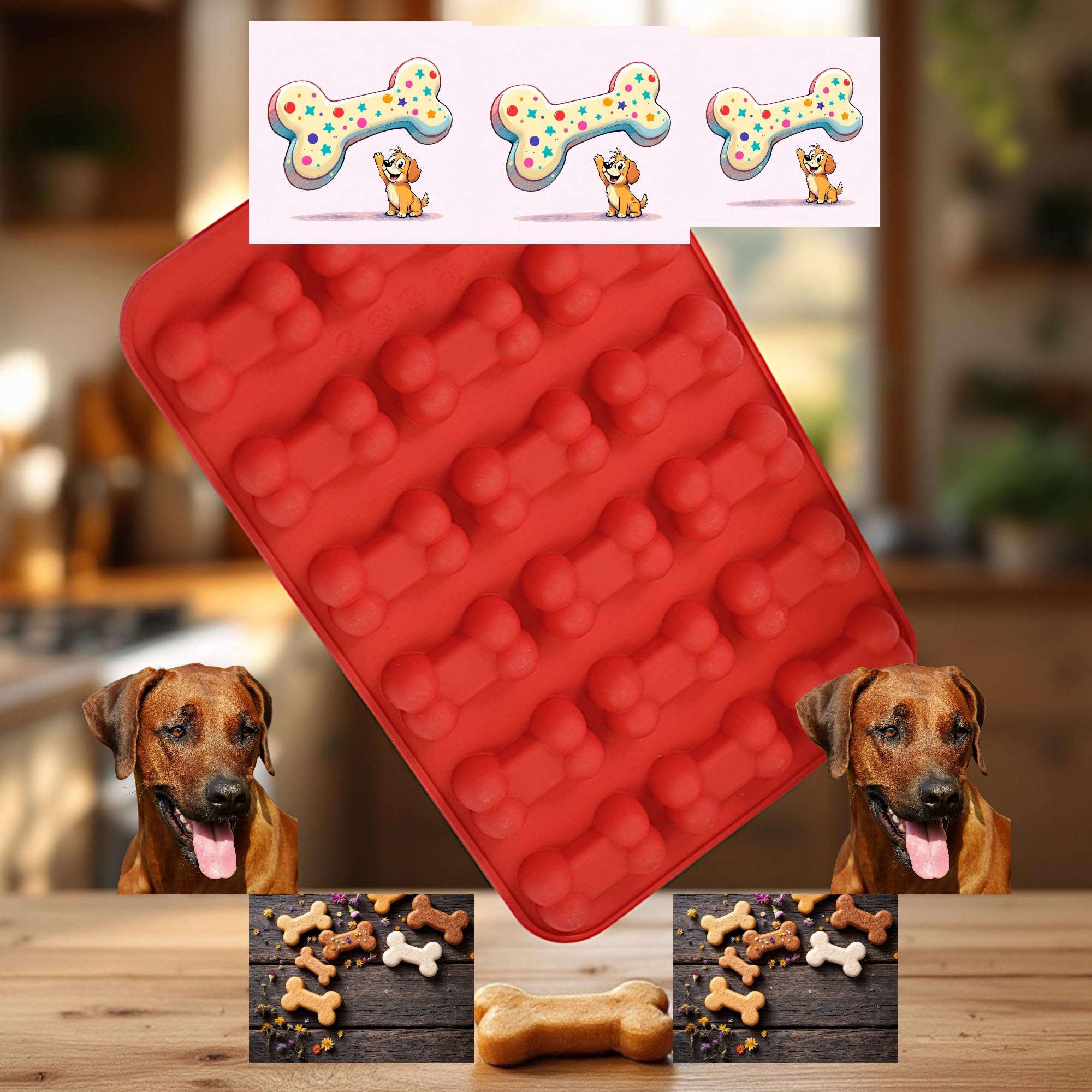 Reusable Silicone Dog Bone Paw Mold for Homemade Treats - Microwave & Freezer Safe - Perfect for DIY Dog Biscuits & Baking (Red)