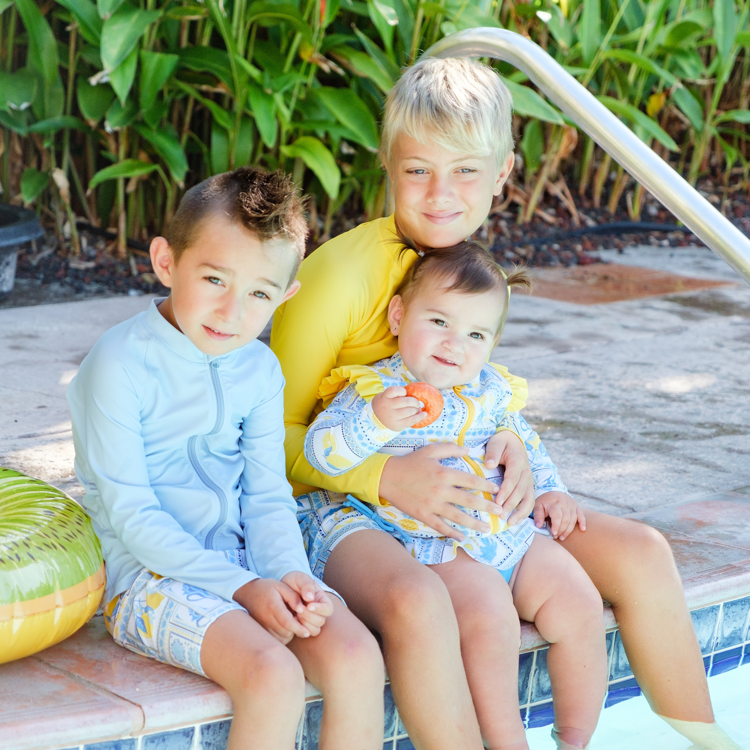Boys Swim Trunks with Boxer Brief Liner - Quick Dry Comfortable Swim Shorts for Kids (Sizes 6-14) | Mediterranean Lemons Print - Perfect for Beach, Pool & Summer Water Activities