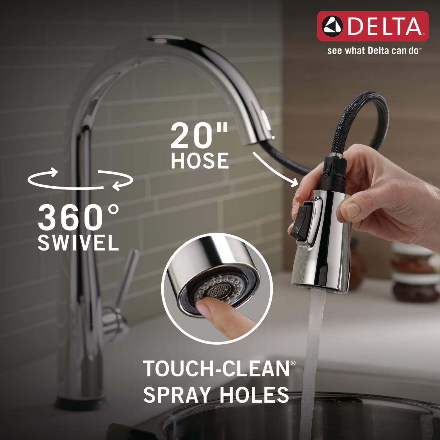 Delta Essa Touch2O Kitchen Faucet with Pull Down Sprayer - Chrome 9113T-DST | Touch Activated Kitchen Sink Faucet for Modern Homes | Perfect for Cooking, Washing Dishes & Food Prep