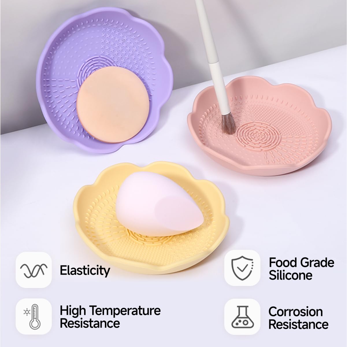 Silicone Makeup Brush Cleaner Mat with Holder Bowl - Petal Design Cosmetic Brush Cleaning Pad for Makeup & Drawing Tools (1PC, Pink) - Perfect for Home & Professional Makeup Artists